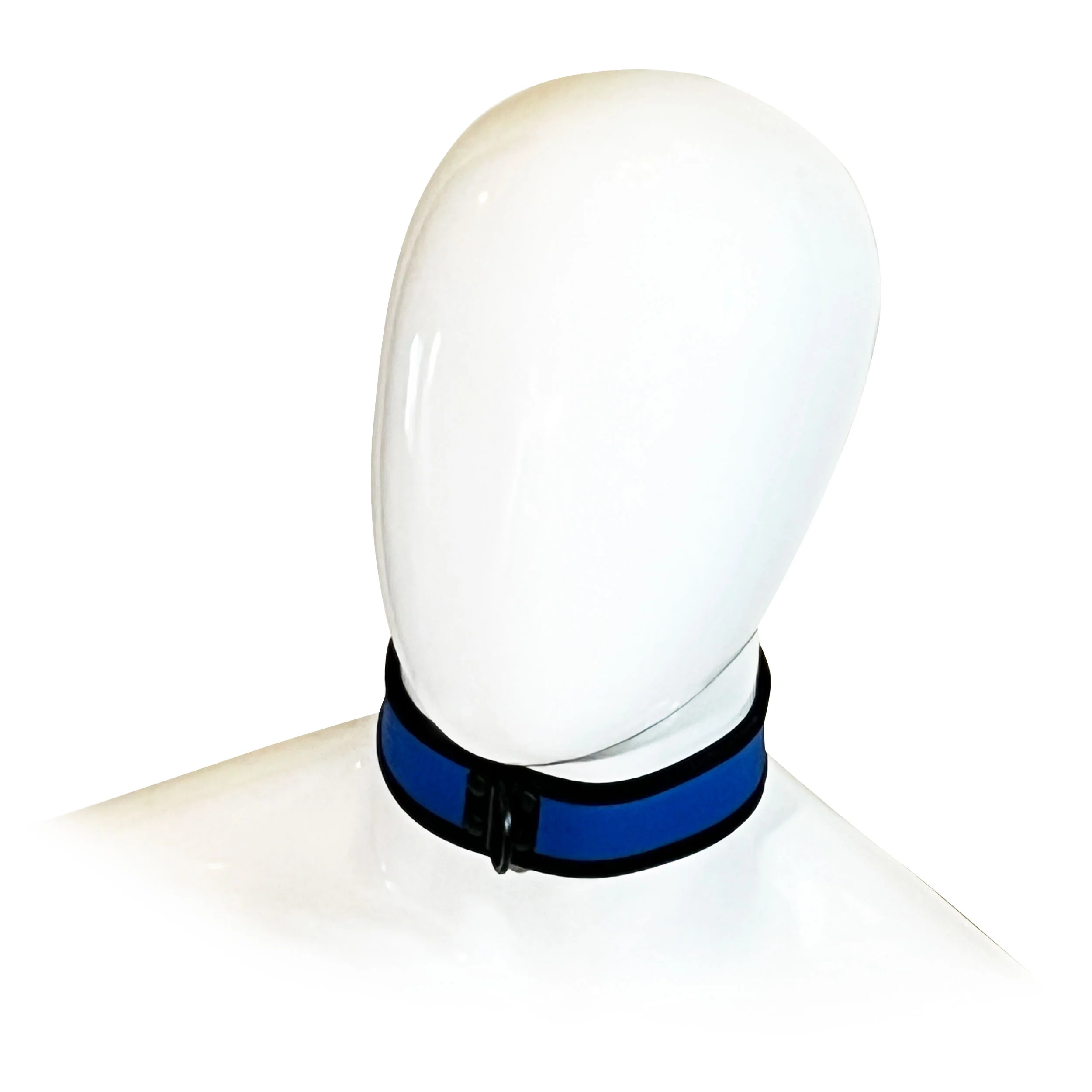 Adjustable Neoprene Collar with D-Ring by Fetish Pleasure Play in Blue and Black - Image 2
