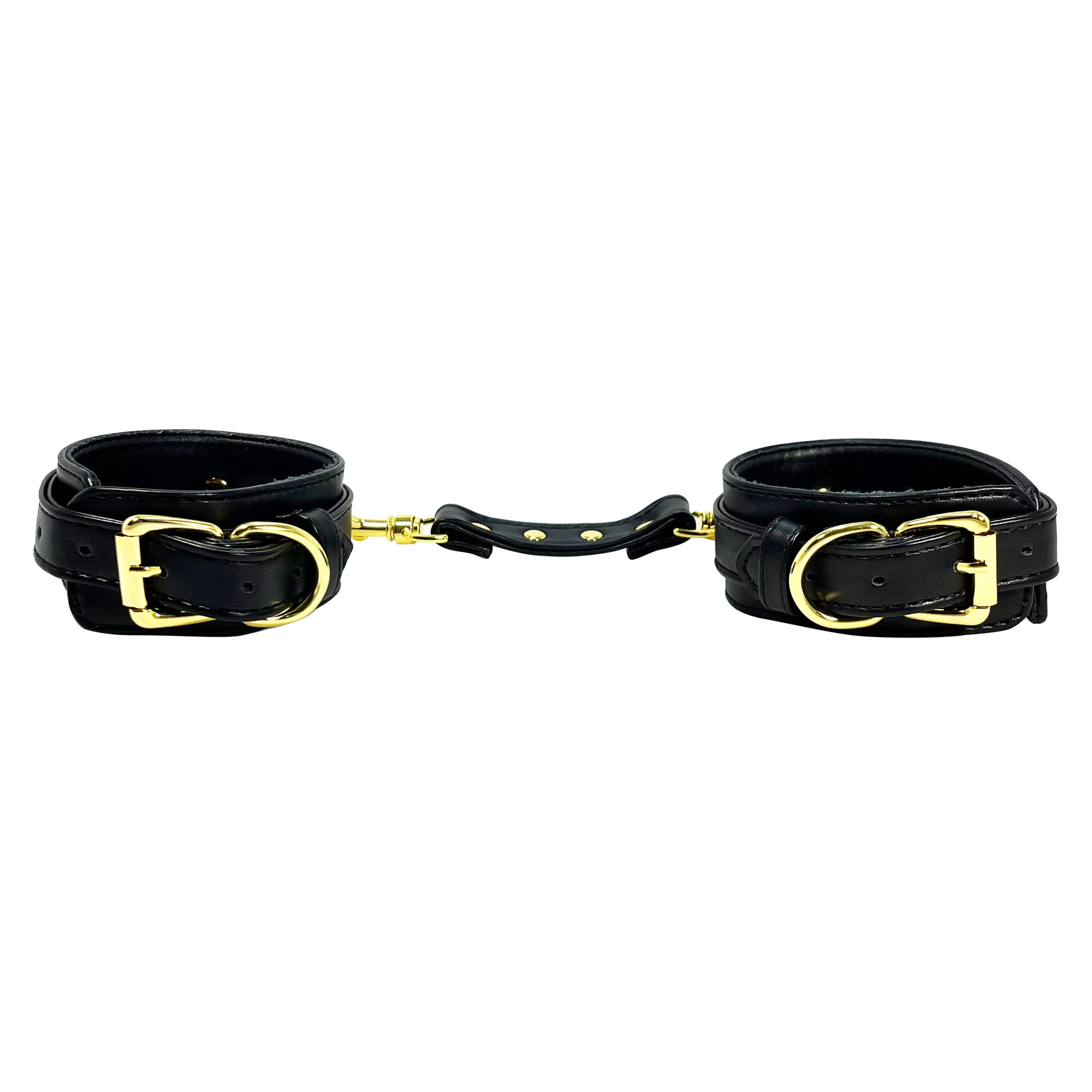 Ankle Cuffs with Brass-Toned Hardware by Fetish Pleasure Play in Black