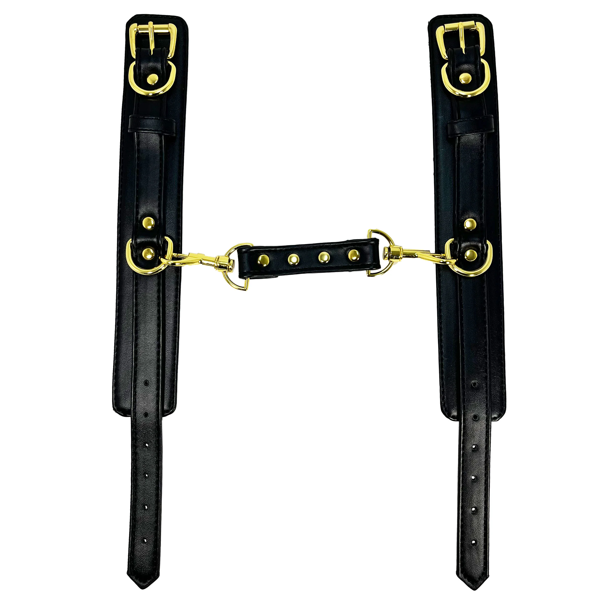 Ankle Cuffs with Brass-Toned Hardware by Fetish Pleasure Play in Black - Image 2