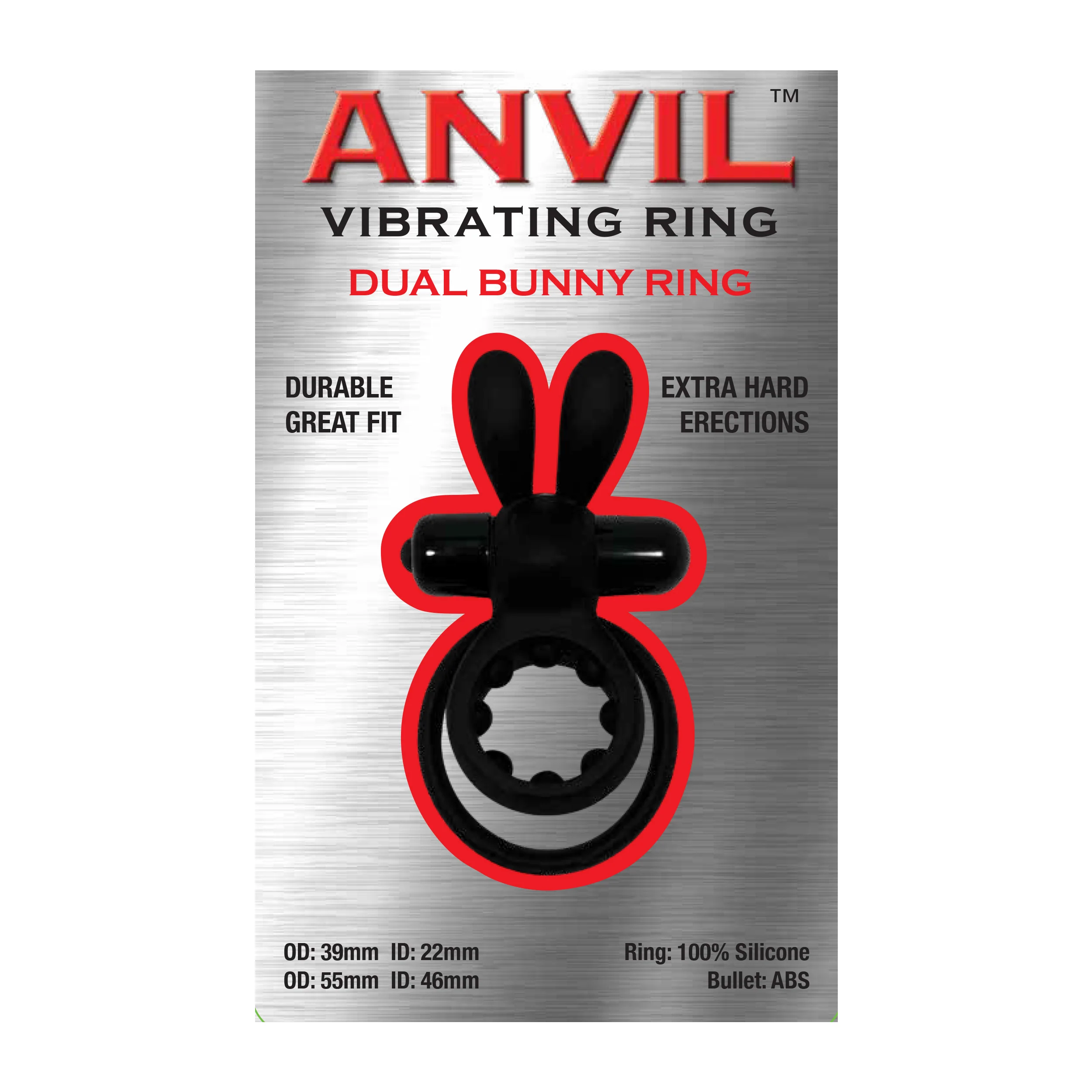 Anvil Dual Bunny Vibrating Cock Ring in Black - Image 4