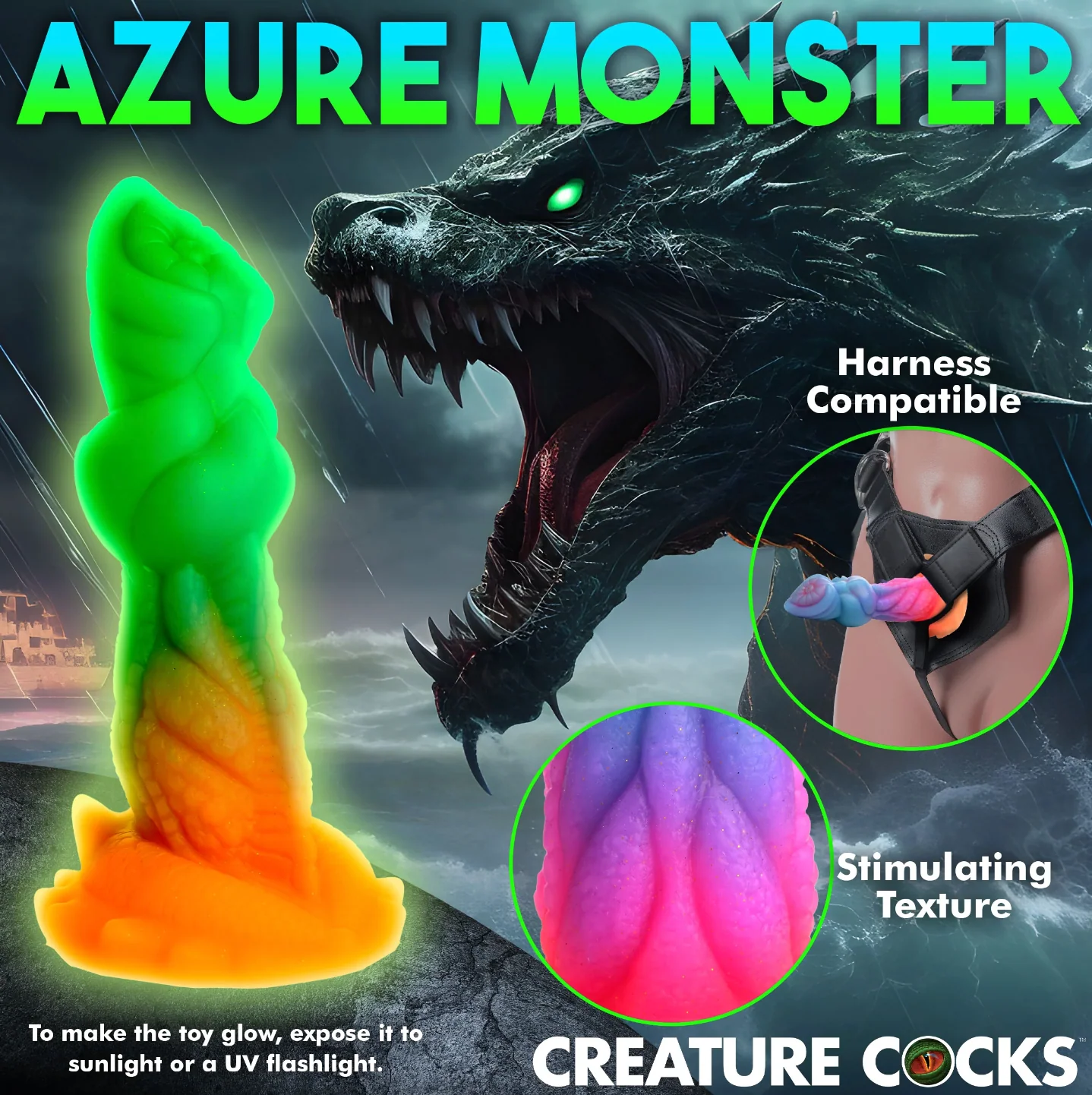Aqua Cock Glow-In-The-Dark Dildo by Creature Cocks - Image 5