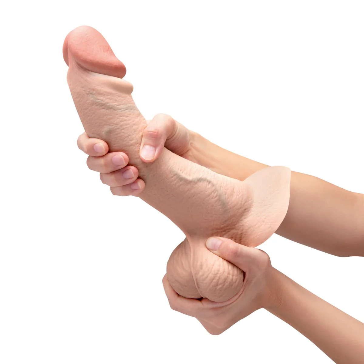 b-Vibe SlipSkin 10" Realistic Silicone Dildo in Curvy Cream - Image 7