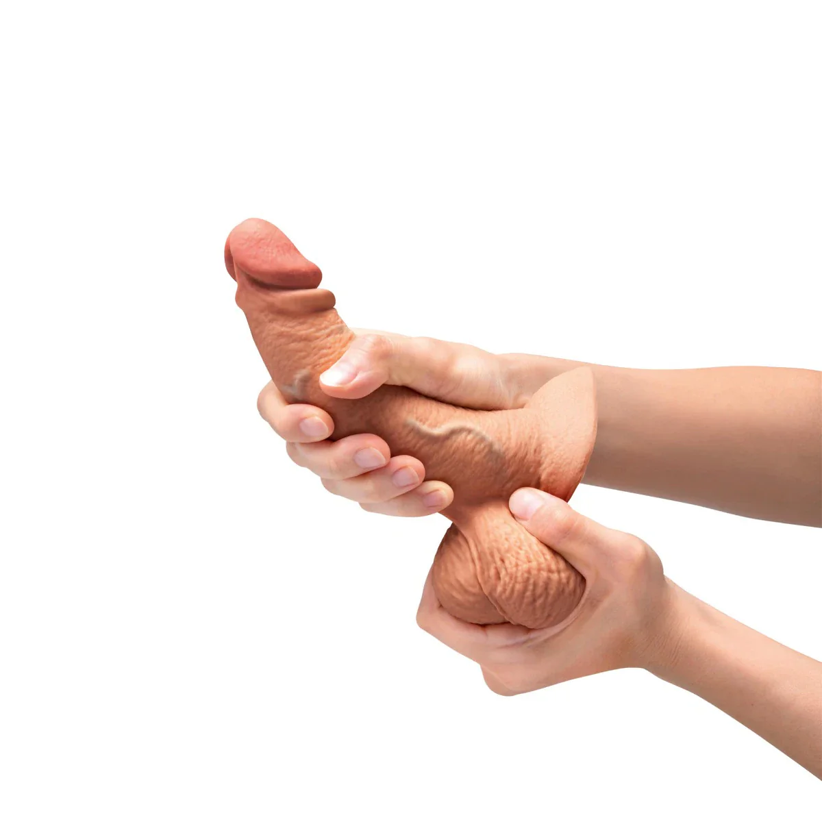 b-Vibe SlipSkin 6.5" Realistic Silicone Dildo in Curvy Mocha - Image 3