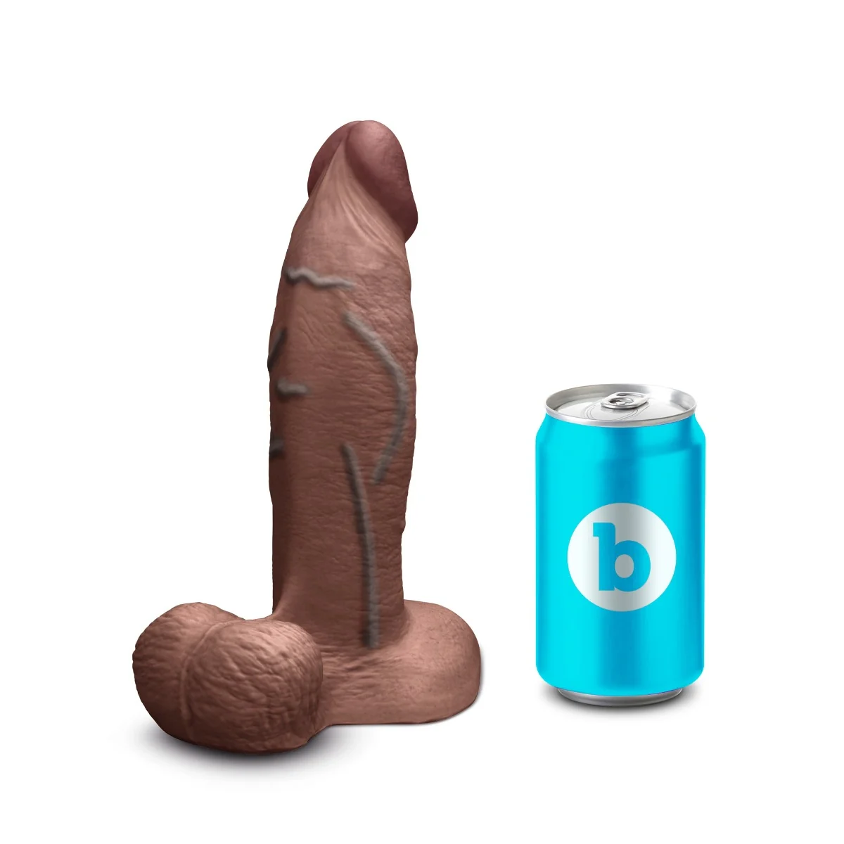 b-Vibe SlipSkin 8" Realistic Silicone Dildo in Girthy Brown - Image 4
