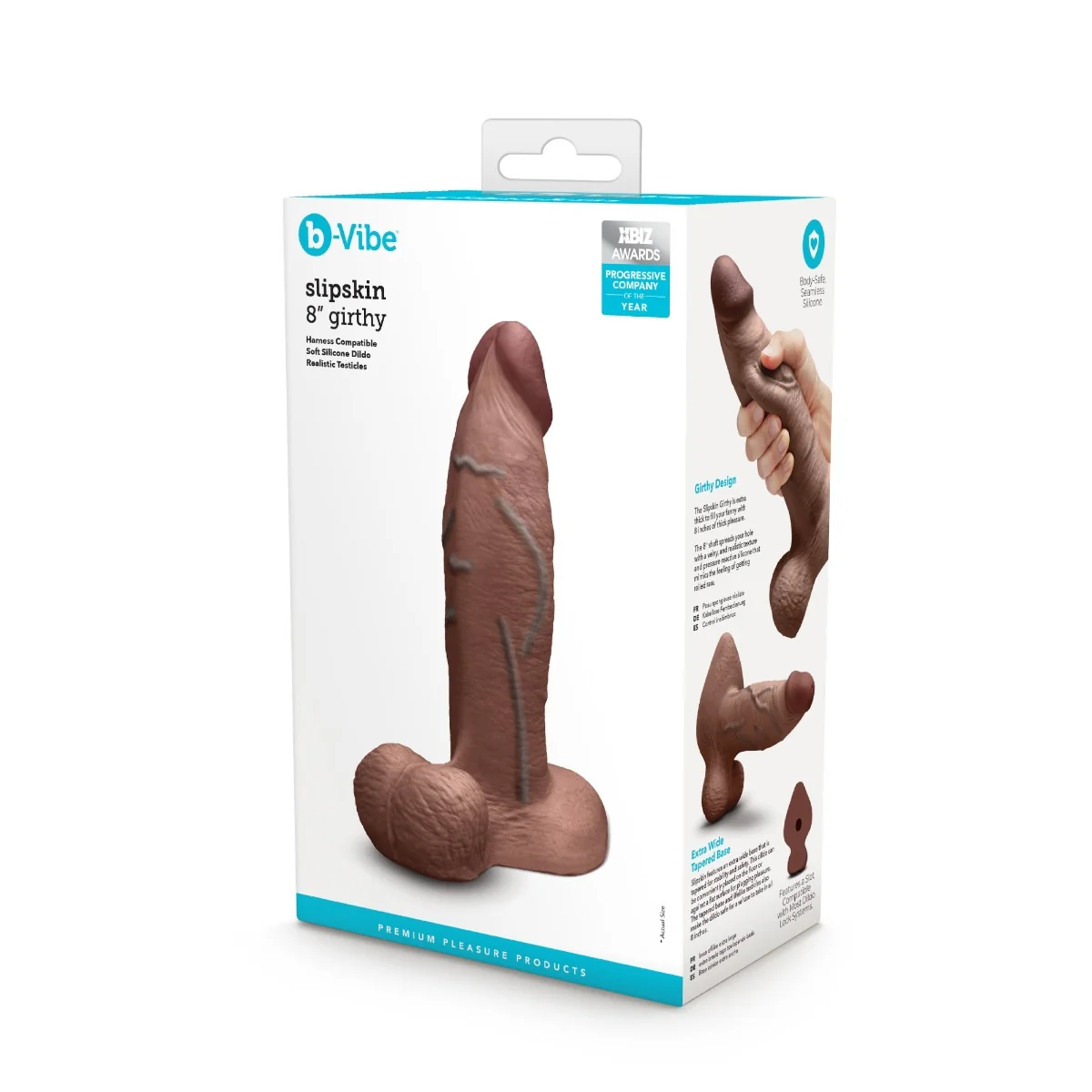 b-Vibe SlipSkin 8" Realistic Silicone Dildo in Girthy Brown - Image 7