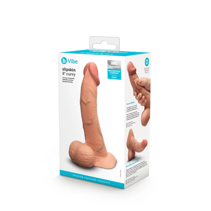 b-Vibe SlipSkin 8" Silicone Curvy Dildo in Mocha - Image 6