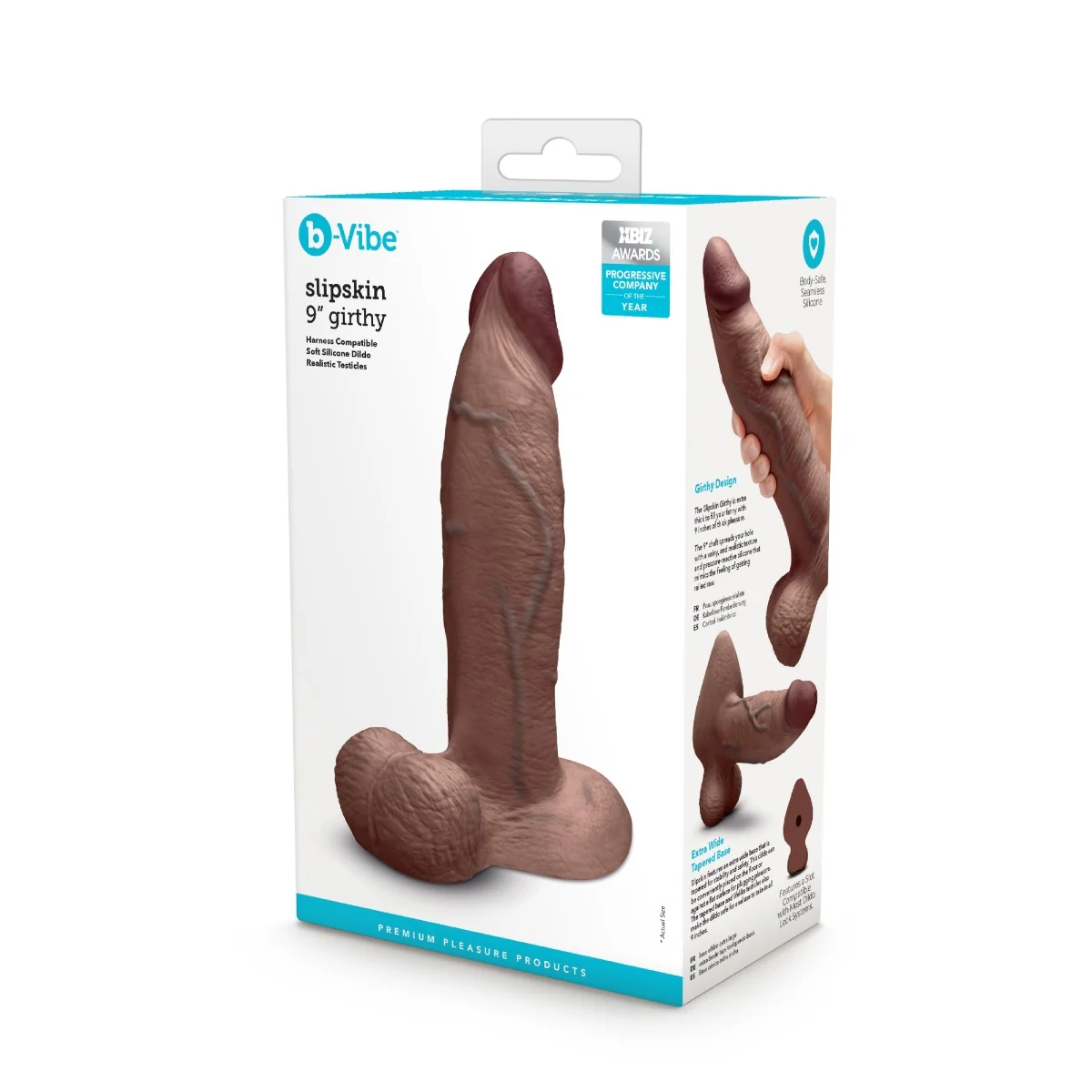 b-Vibe SlipSkin 9" Realistic Silicone Dildo in Girthy Brown - Image 8