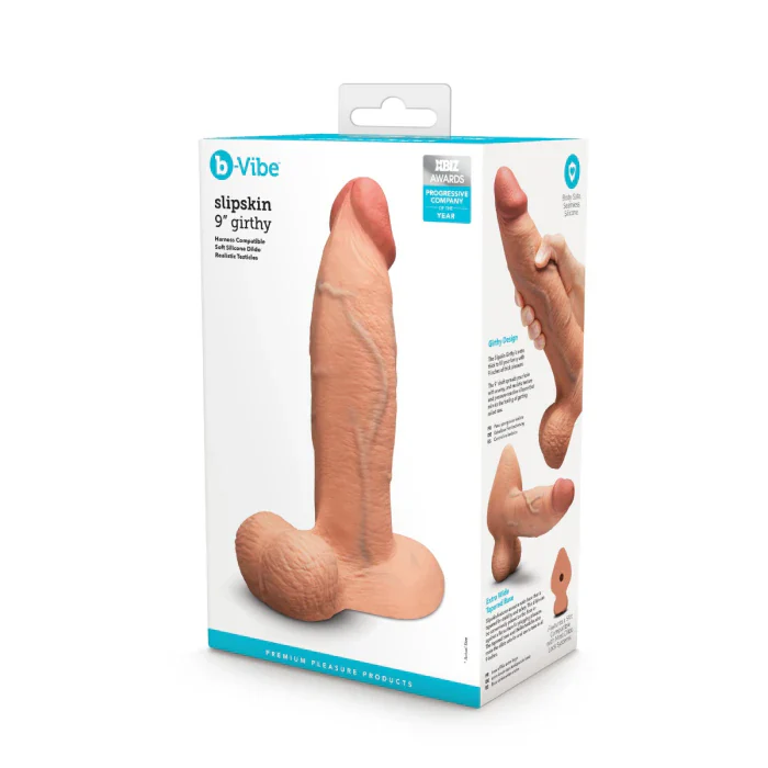 b-Vibe SlipSkin 9" Silicone Girthy Dildo in Mocha - Image 7