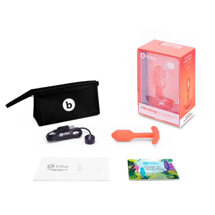 b-Vibe Snug Plug 1 Weighted and Vibrating Silicone Butt Plug - Orange - Image 5