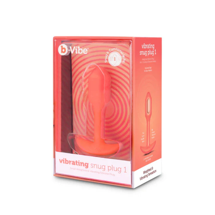 b-Vibe Snug Plug 1 Weighted and Vibrating Silicone Butt Plug - Orange - Image 6
