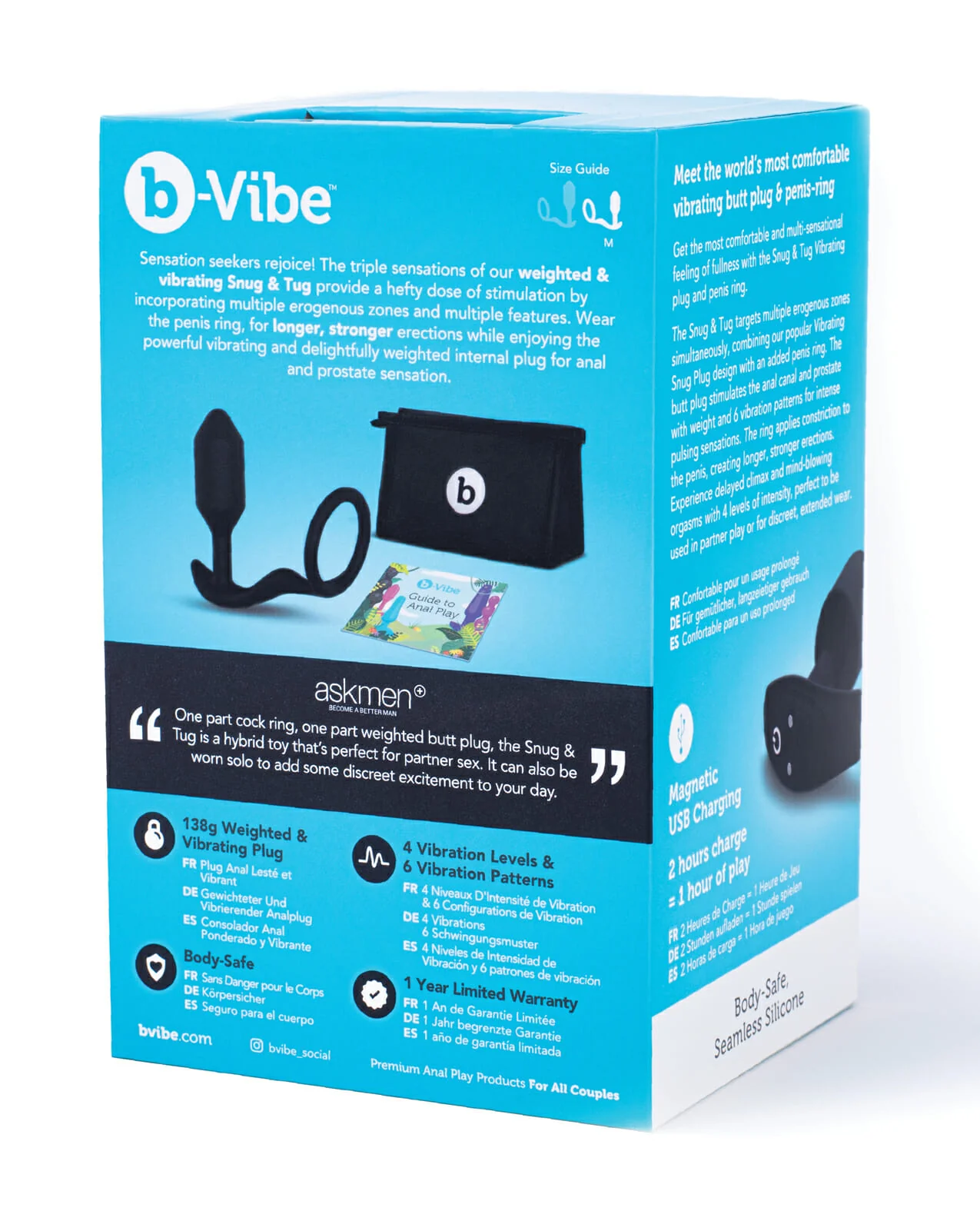 b-Vibe Snug & Tug Weighted Silicone Plug & Penis Ring - Medium - Image 6