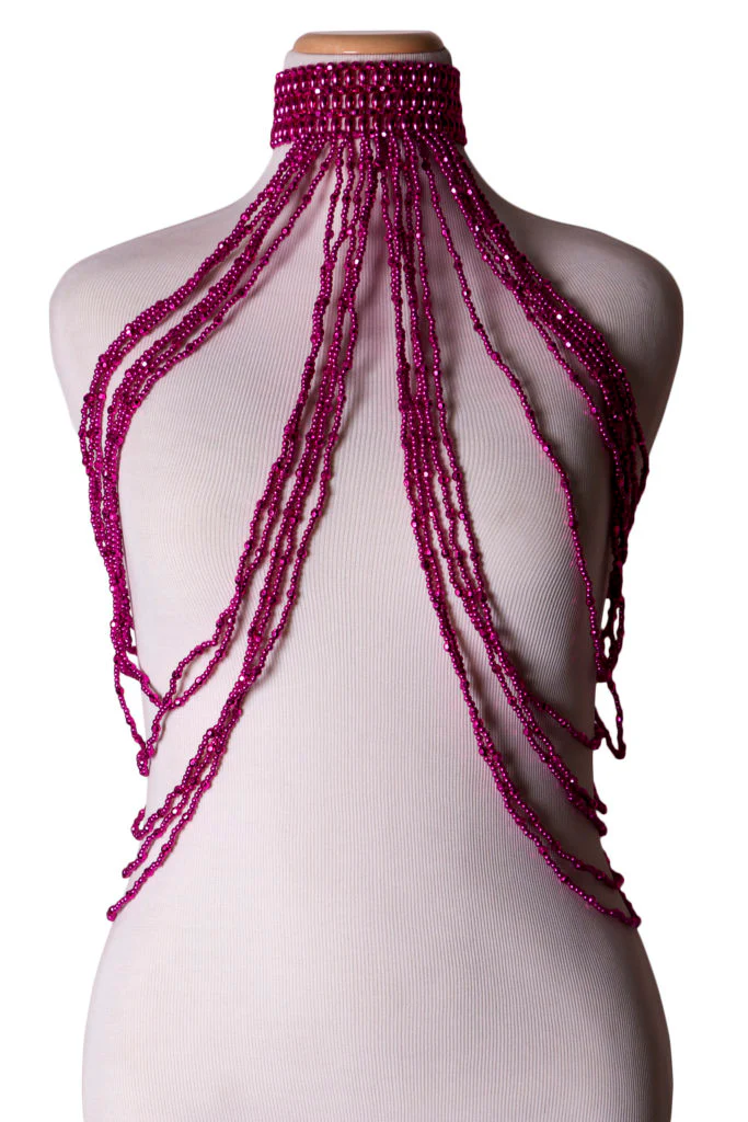 Beaded Body Chain Top, Fuchsia, One Size - Image 2