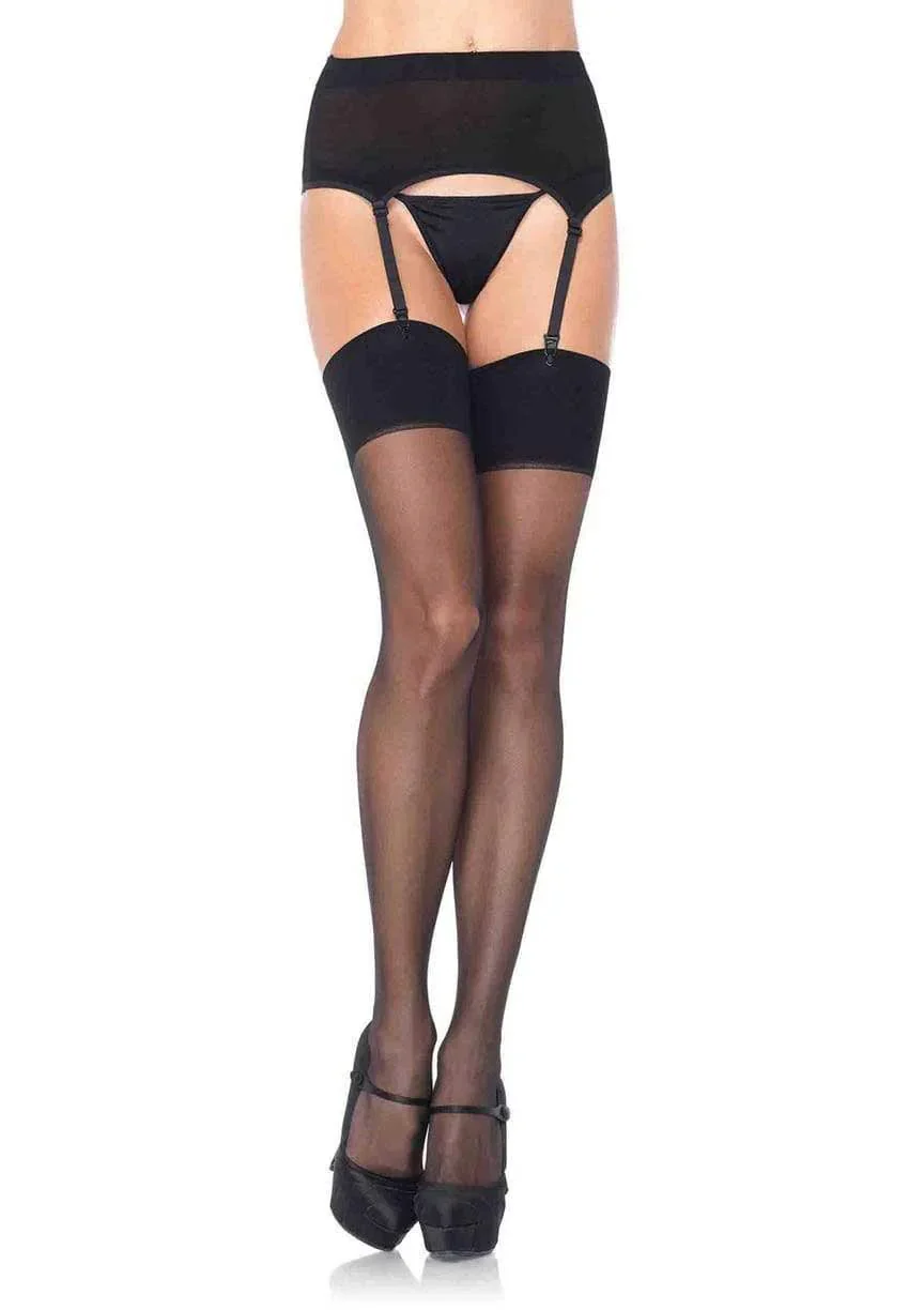 Black 2-Piece Spandex Garter Belt and Sheer Stocking Set Queen O/S