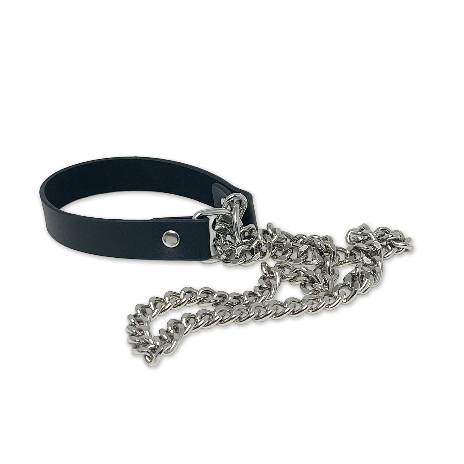 Black Martingale Collar with Silver Chain Choker by Fetish Pleasure Play - Image 2
