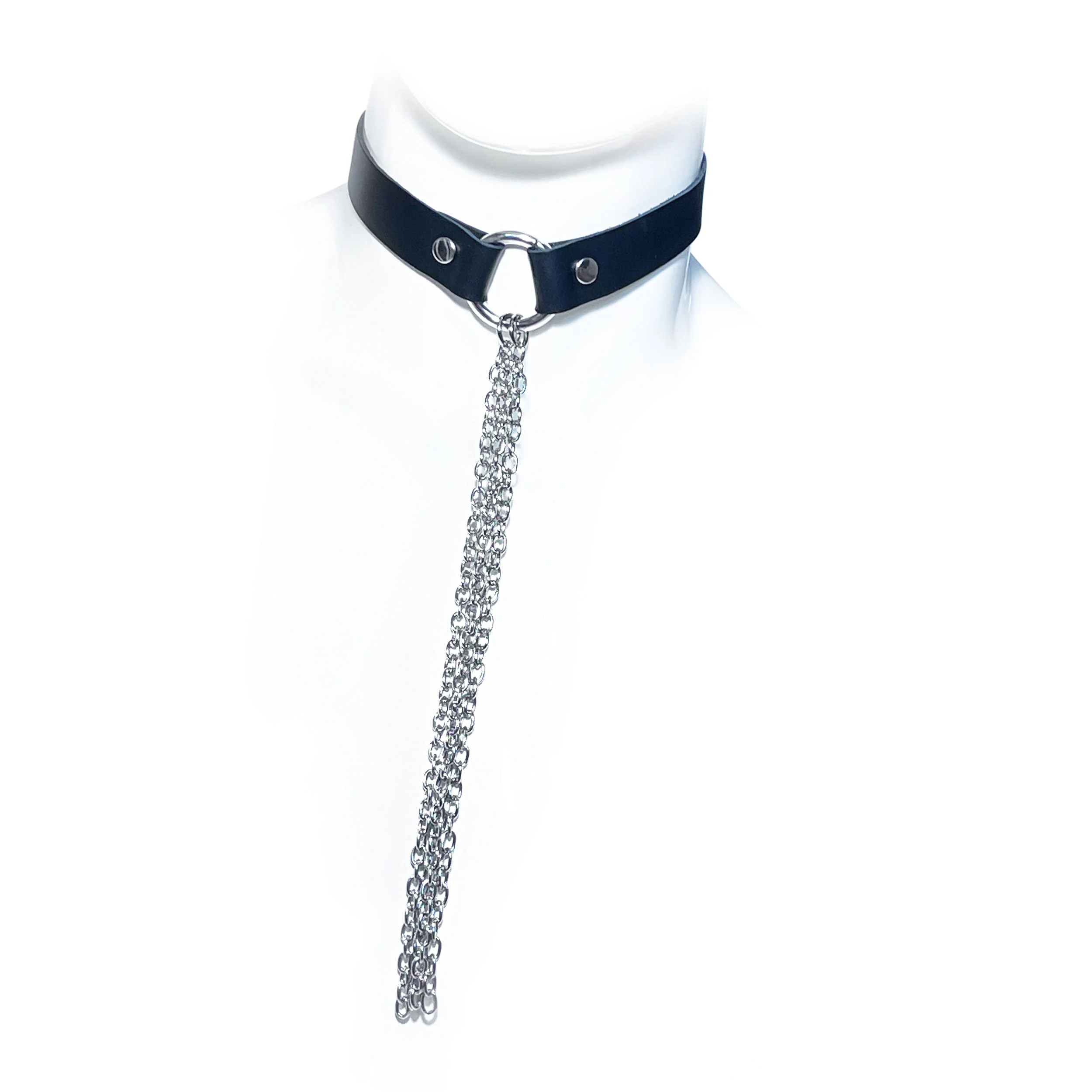 Black Leather Adjustable Collar with Decorative Chains by Fetish Pleasure Play