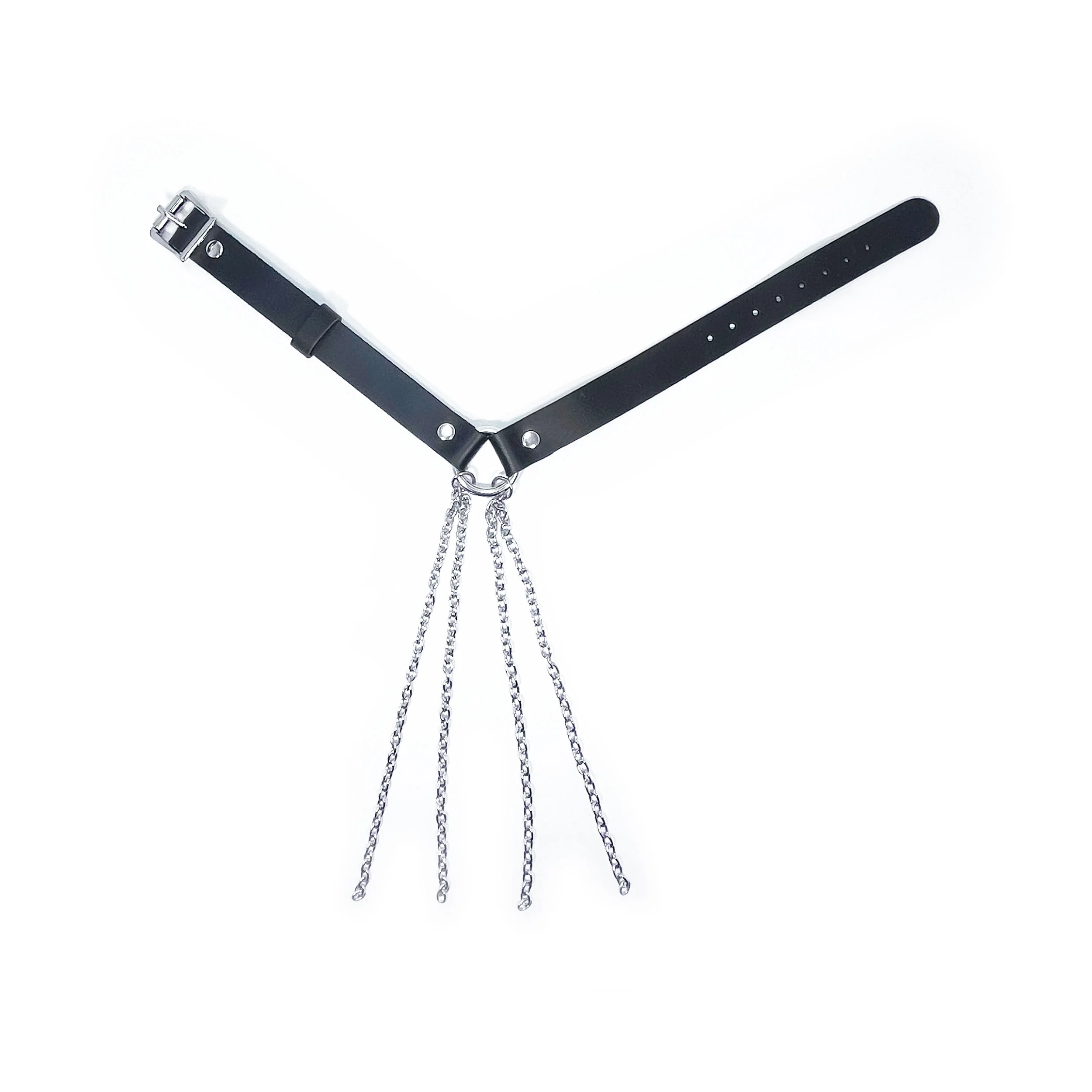 Black Leather Adjustable Collar with Decorative Chains by Fetish Pleasure Play - Image 3