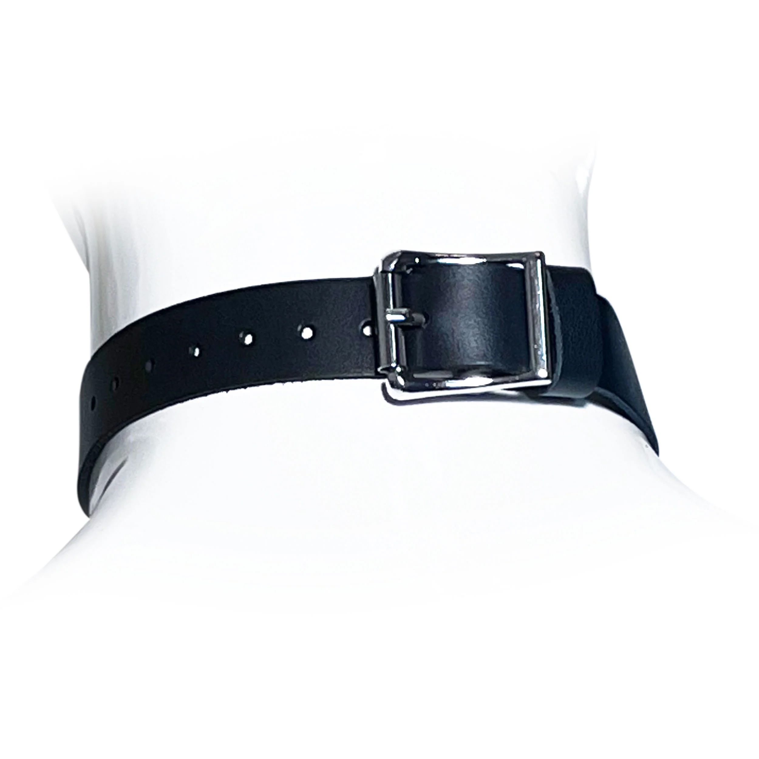 Black Leather Collar with Rectangular Pendant by Fetish Pleasure Play - Image 2