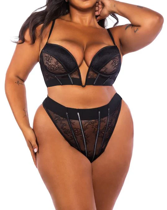 Black Noir 2-Piece Mesh Floral Bustier Set - Image 4