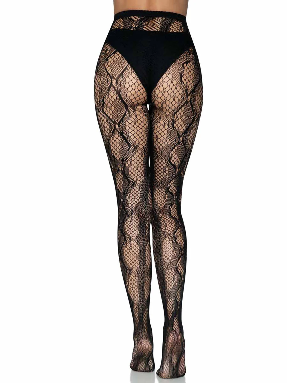 Black Python Knit Fishnet Tights One Size - Image 2
