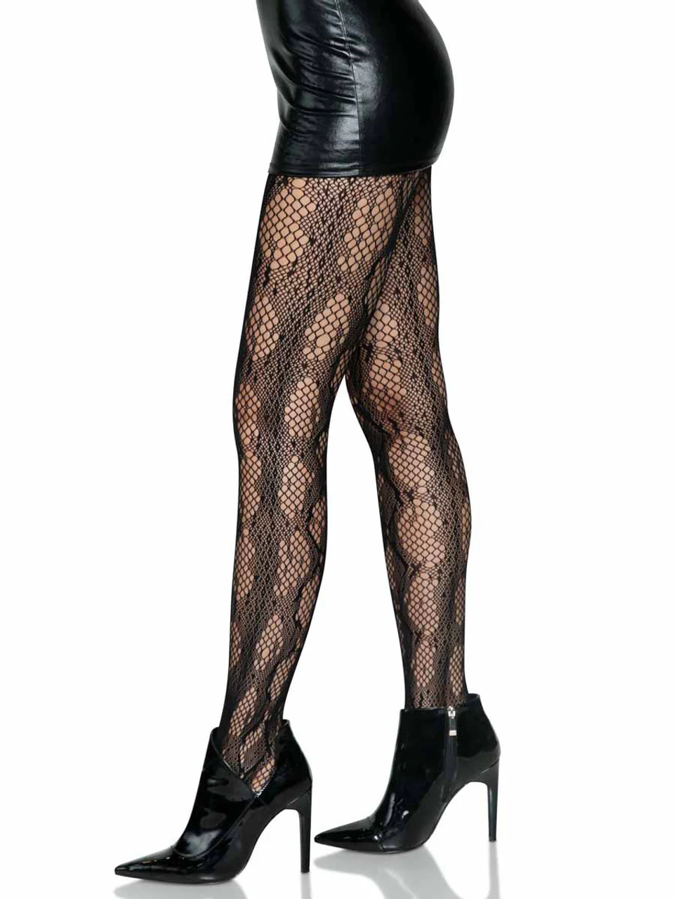 Black Python Knit Fishnet Tights One Size - Image 3