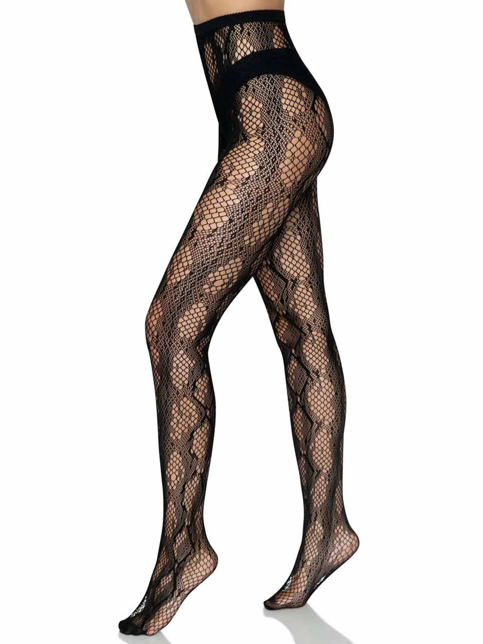 Black Python Knit Fishnet Tights One Size - Image 4