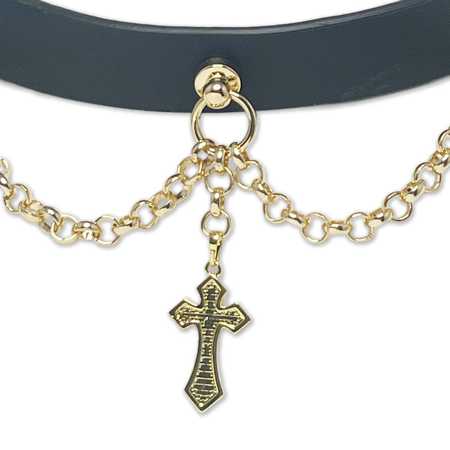 Black Vegan Leather Cross Necklace Collar by Fetish Pleasure Play - Image 3