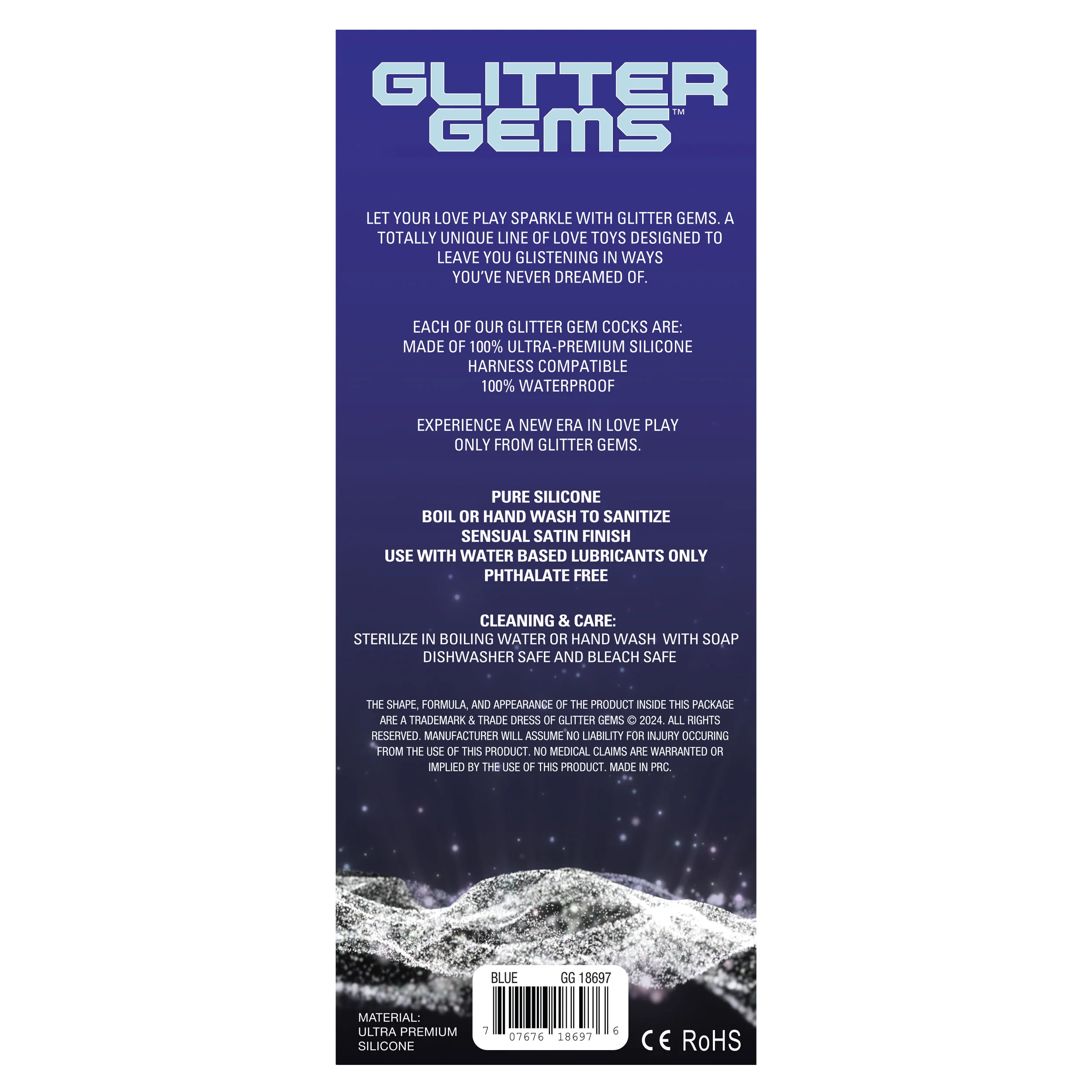 Blue Glitter Gems 7" Dildo in Ultra-Premium Silicone - Image 2