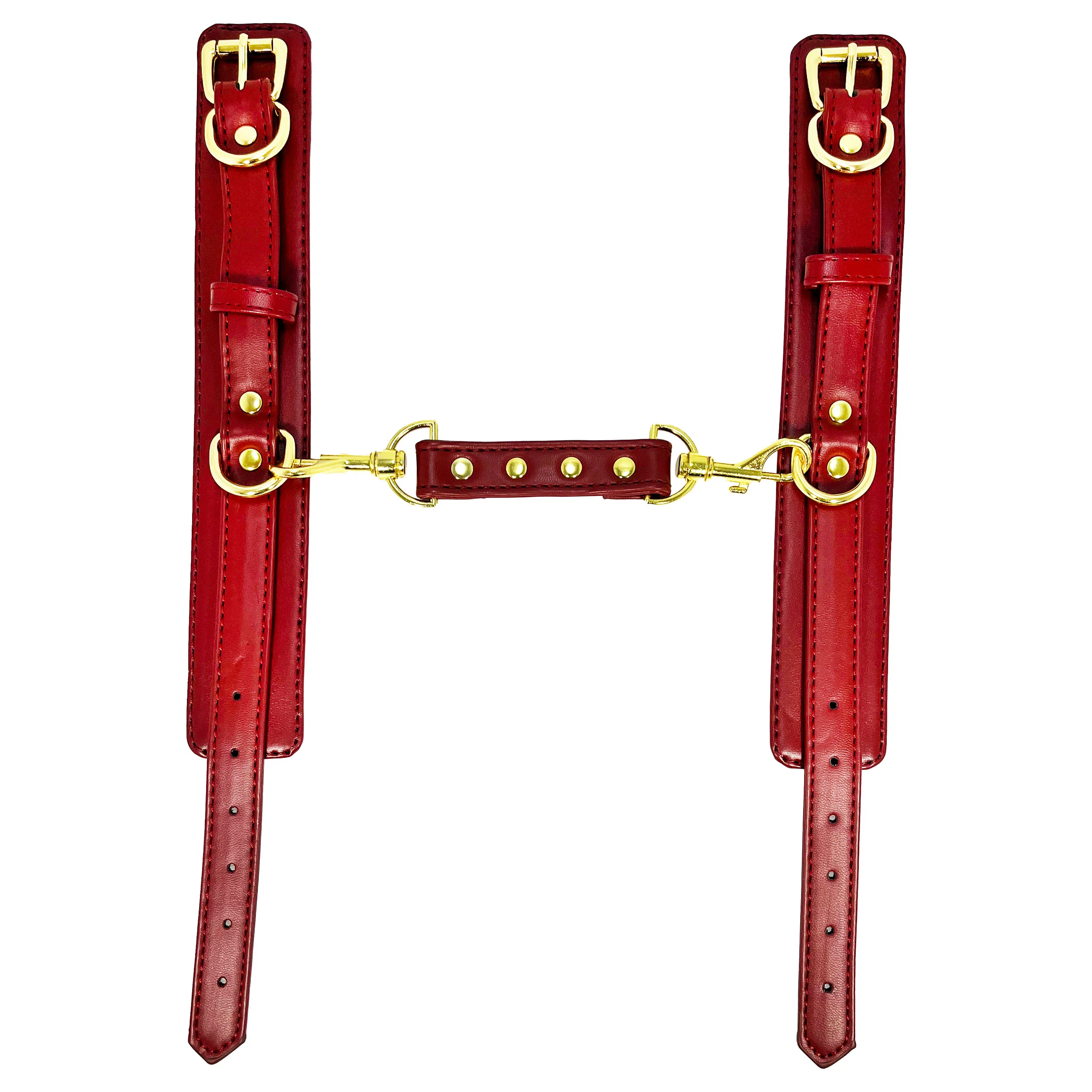 Burgundy Ankle Cuffs with Brass Toned Hardware by Fetish Pleasure Play - Image 2