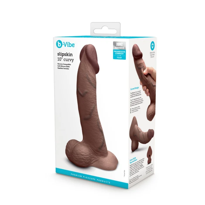b-Vibe Slipskin 10" Realistic Silicone Dildo in Curvy Brown - Image 8
