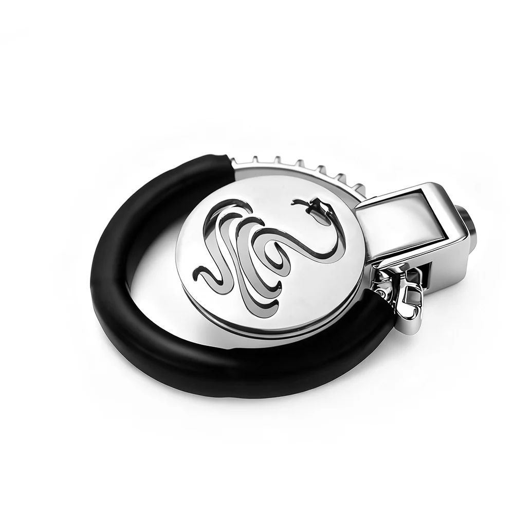 Cobra Flat Chastity Cage with Handcuff-Style Locking Ring by Metal Pleasure Play - Image 4