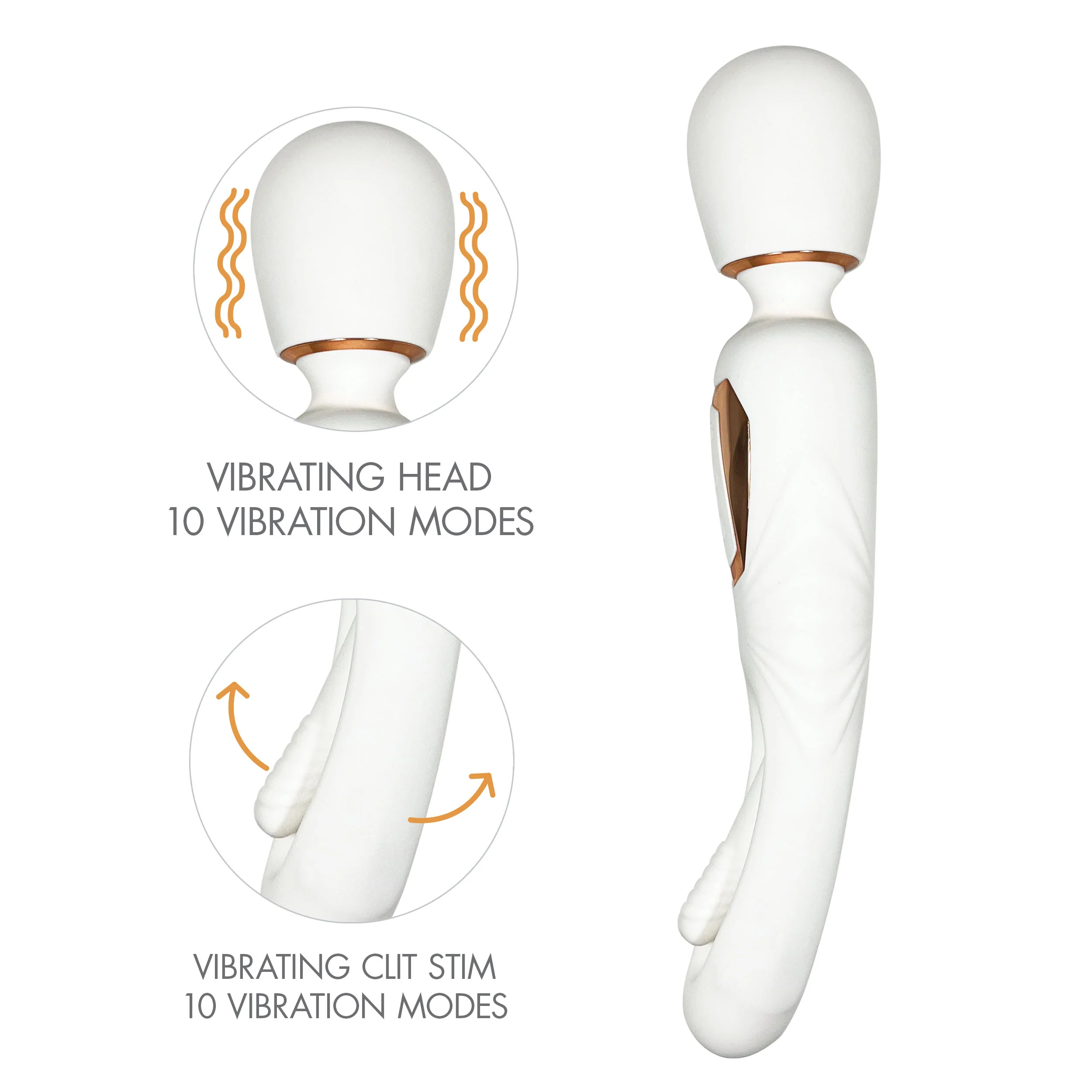 Coral Flutter Wand Vibe w/Clit Flicker by Omotion in White & Rose Gold - Image 2