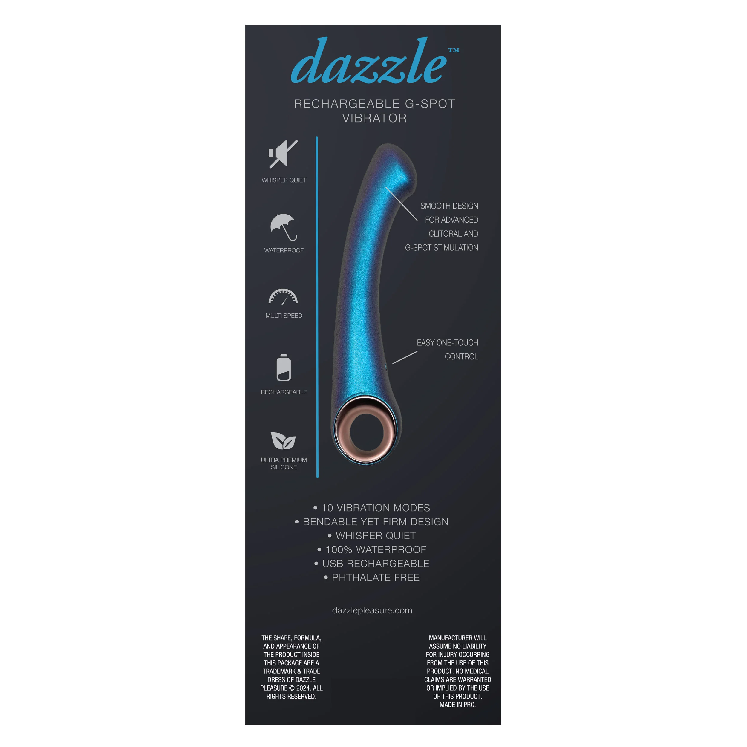 Dazzle Rechargeable G-Spot Wand Vibrator in Blue - Image 3