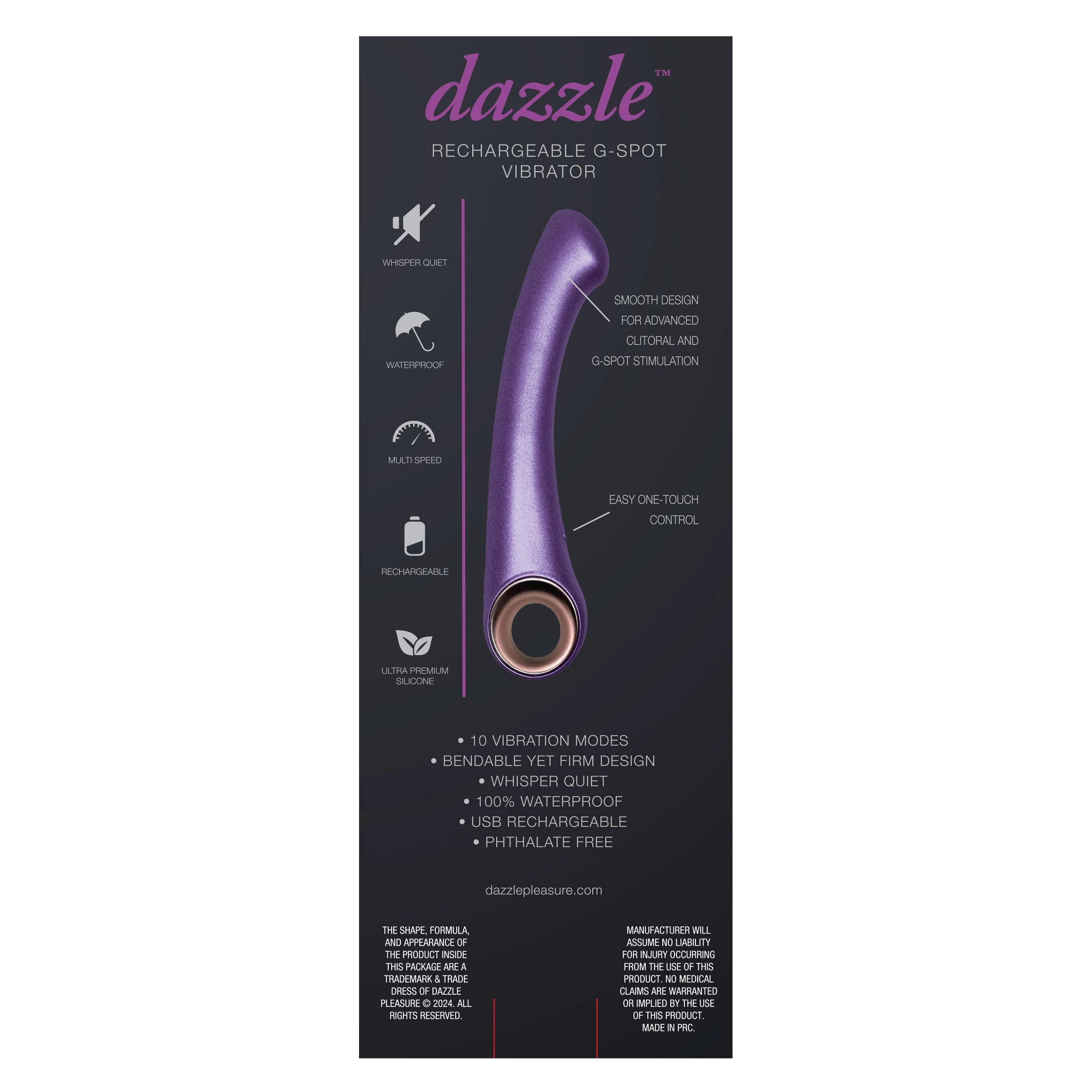 Dazzle Rechargeable G-Spot Wand Vibrator in Purple - Image 3