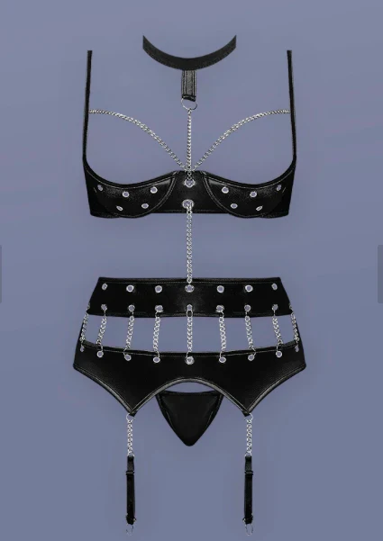 Delilah Dominatrix Bra and Garter Set, Black, Queen O/S - Image 3