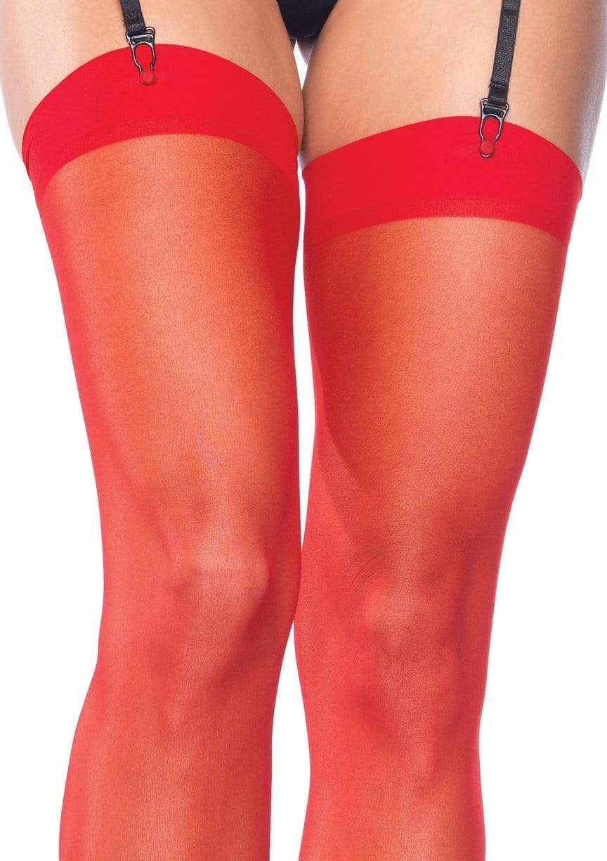 Dex Sheer Thigh High Stockings, Red, One Size - Image 3