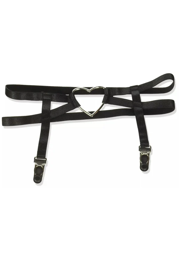Dual Strap Elastic Thigh High Heart Garter Suspenders, Black, One Size - Image 3