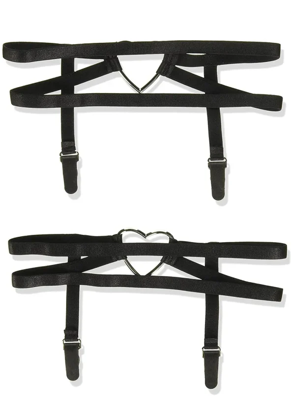 Dual Strap Elastic Thigh High Heart Garter Suspenders, Black, One Size - Image 4