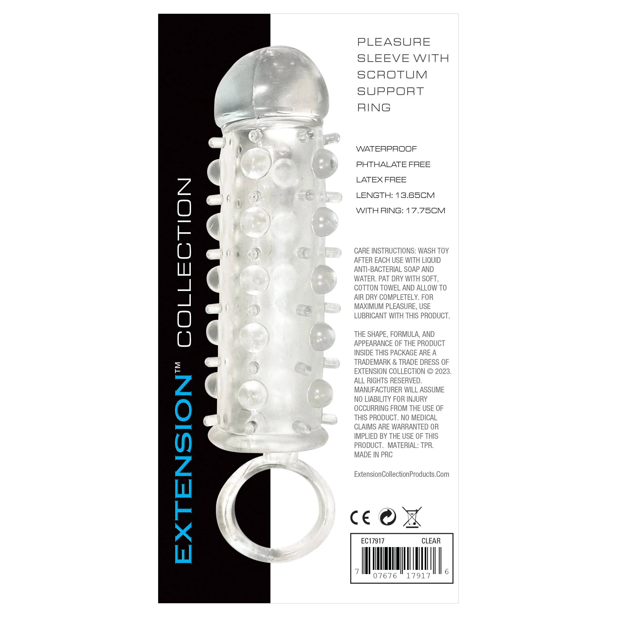Extension Collection Pleasure Sleeve with Scrotum Support Ring - Clear - Image 5