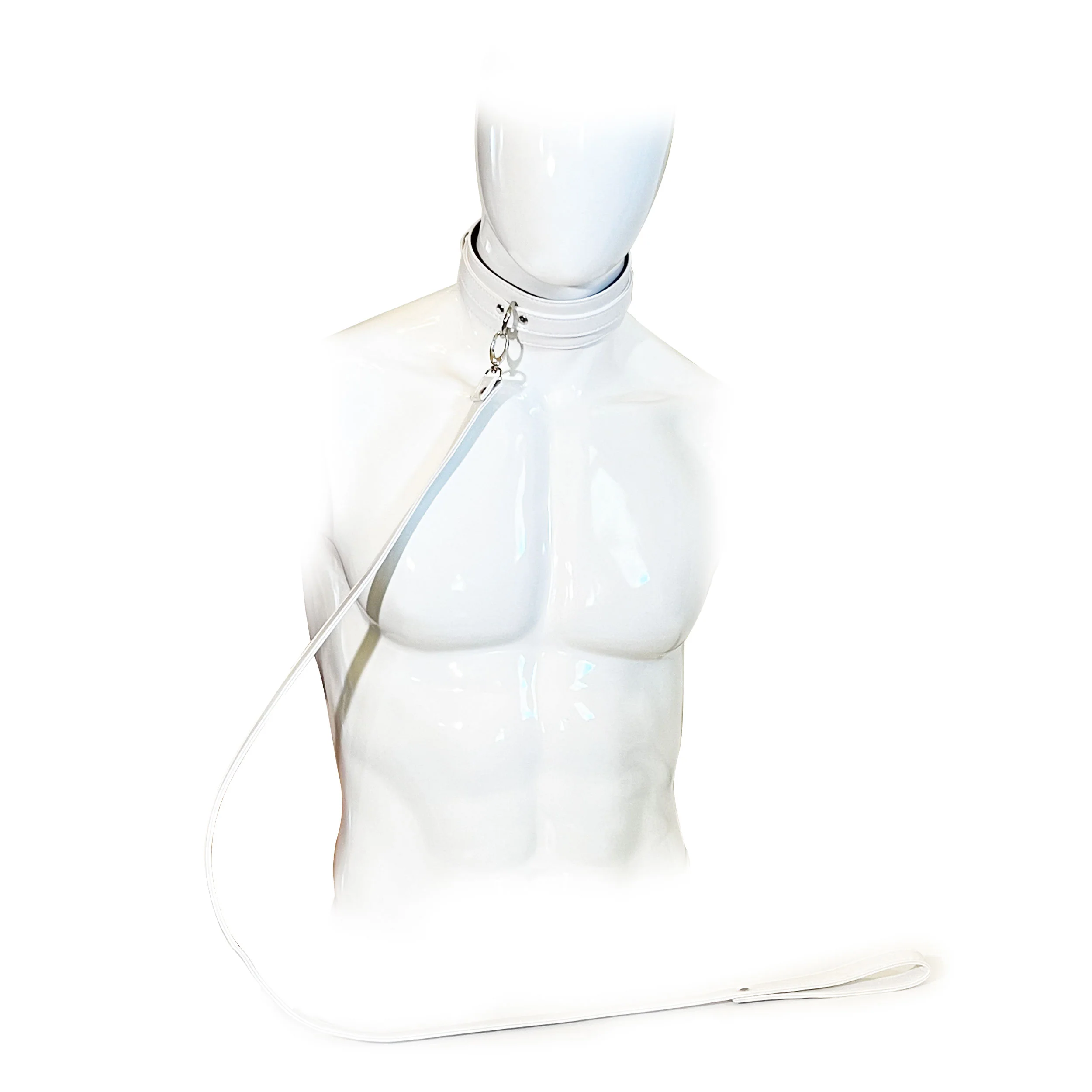 Faux Leather Collar and Leash Set by Fetish Pleasure Play in White - Image 2