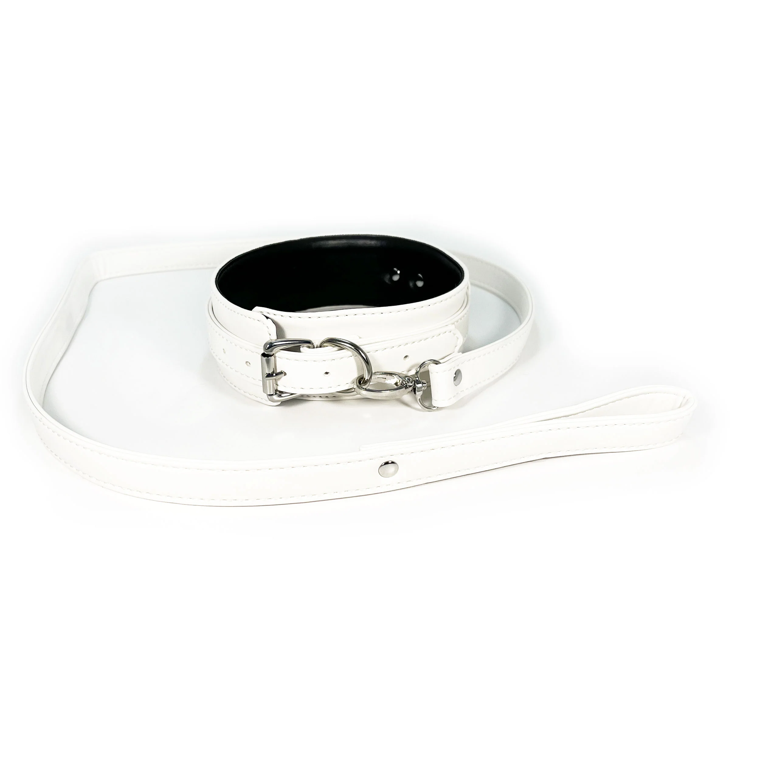 Faux Leather Collar and Leash Set by Fetish Pleasure Play in White - Image 4