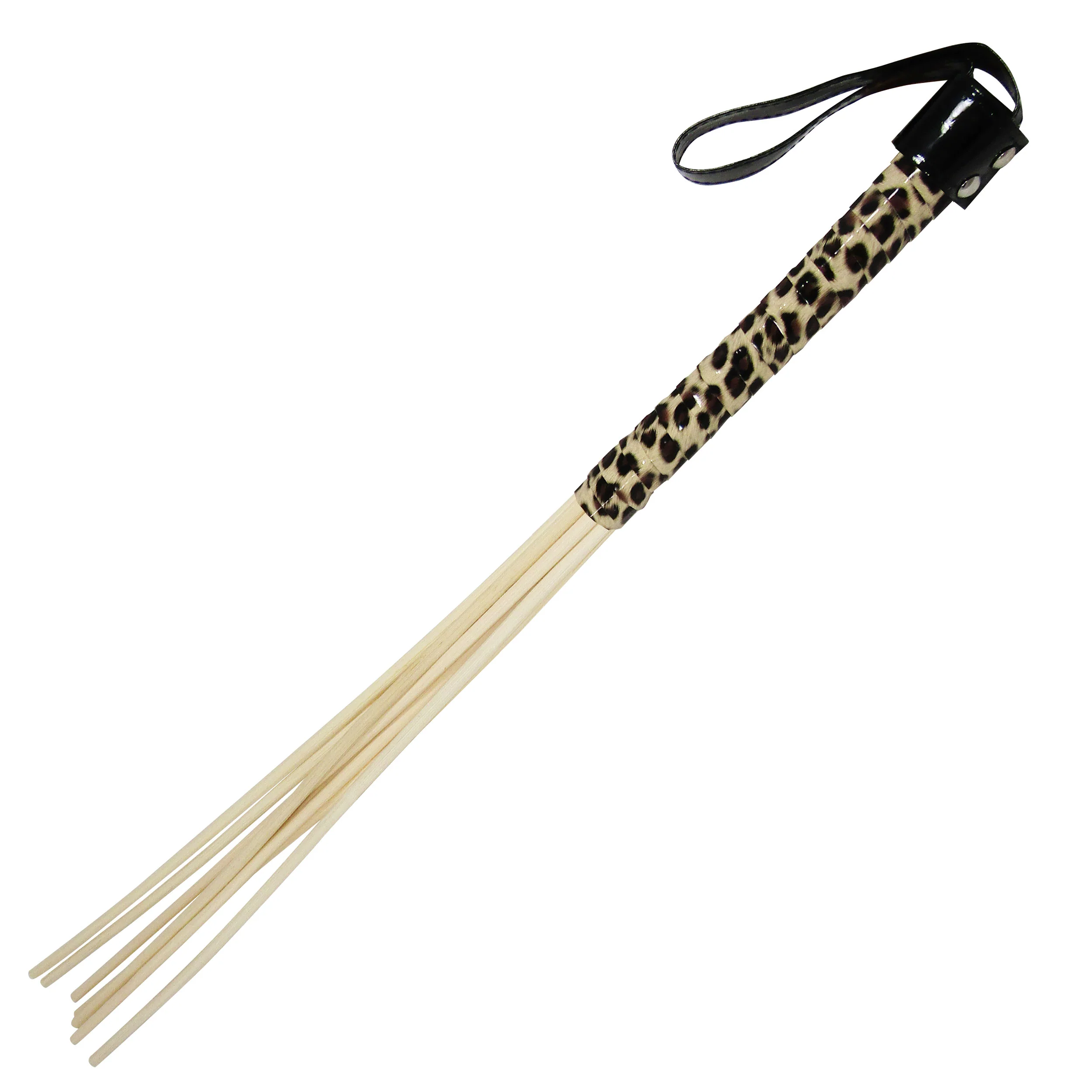 Fetish Pleasure Play Cane w/8 Rattans - Leopard Handle