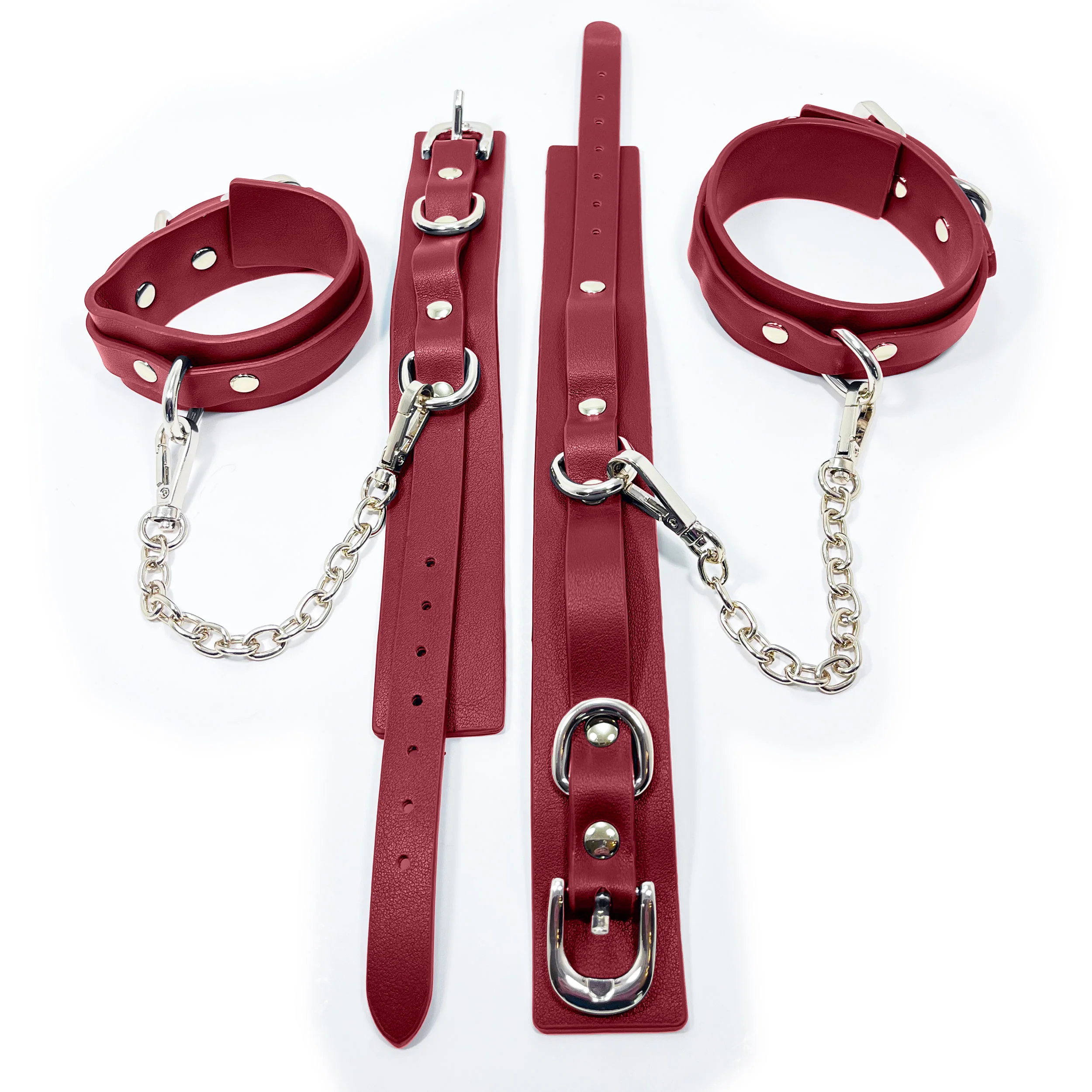 Fetish Pleasure Play Deluxe Leather Bondage Kit - Claret - Image 6