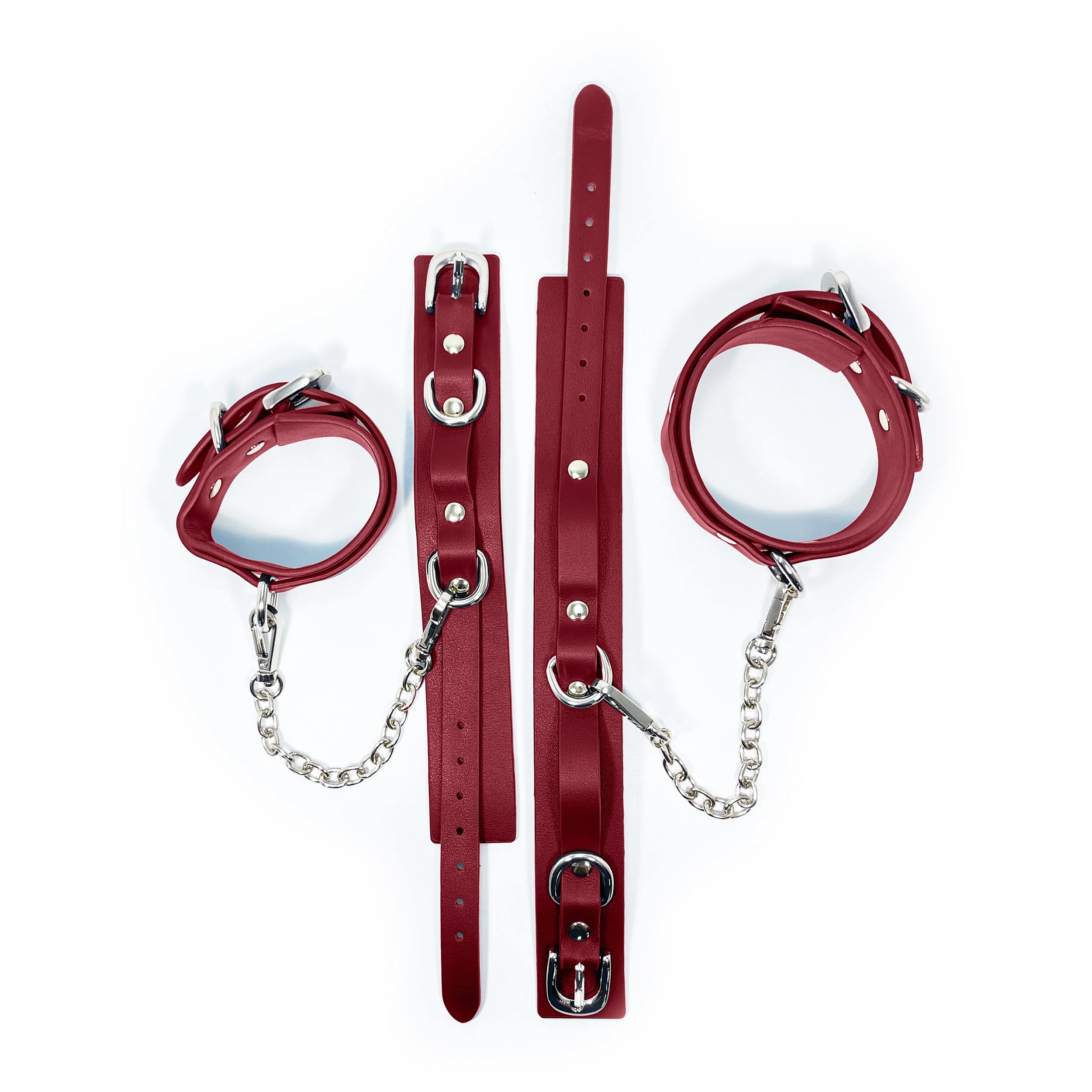 Fetish Pleasure Play Deluxe Leather Bondage Kit - Claret - Image 7