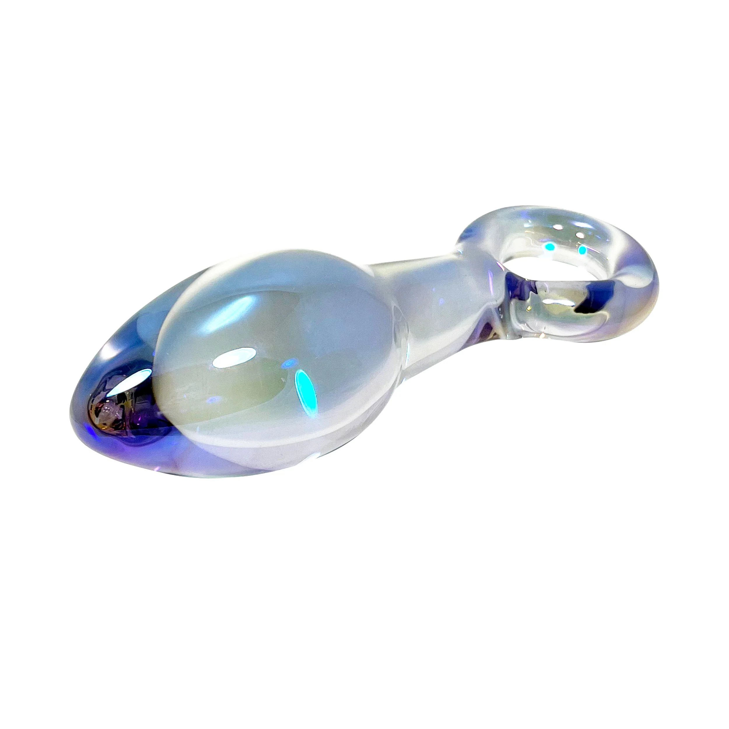 Fetish Pleasure Play Glass Clear Iridescent Small Butt Plug With O-Ring - Image 2