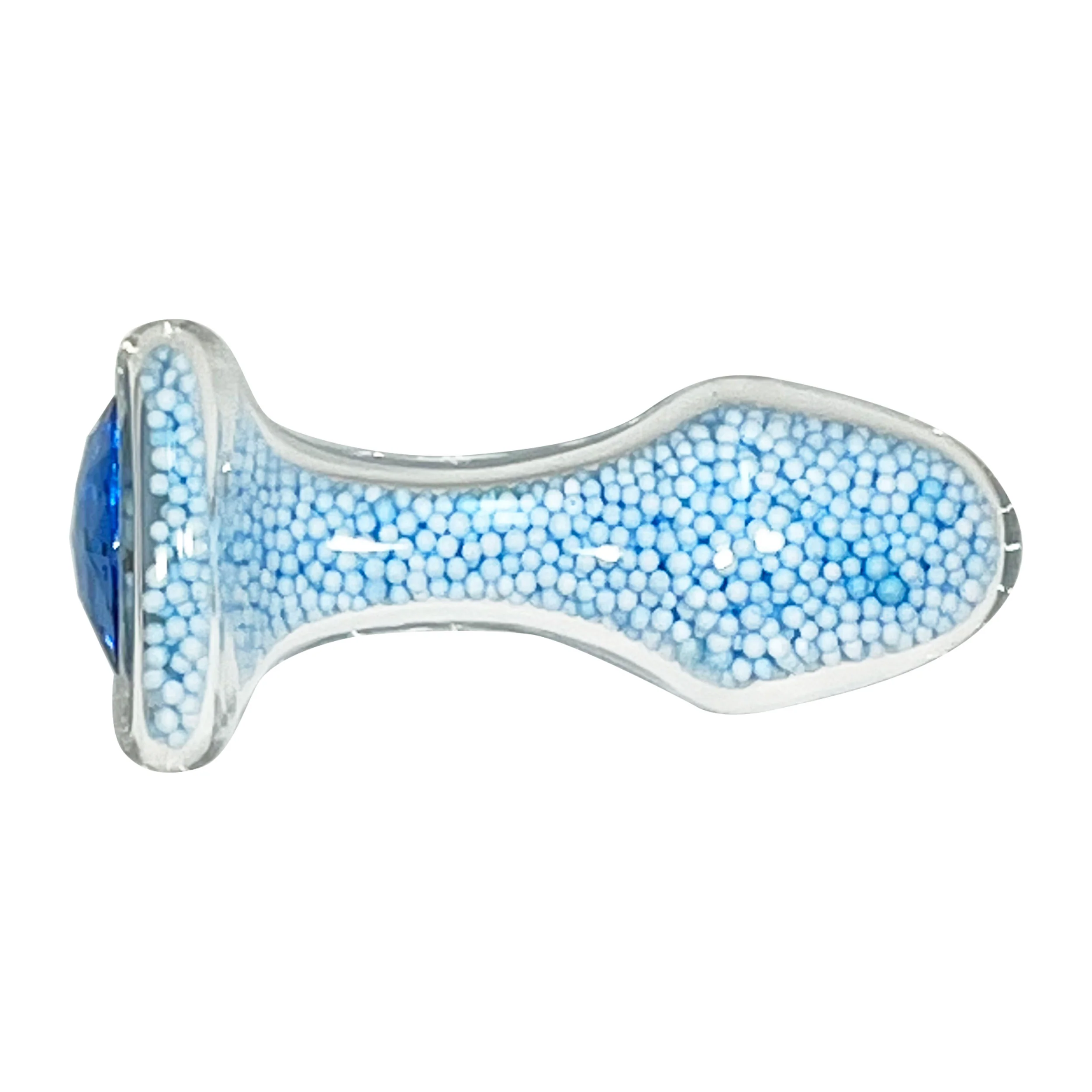 Fetish Pleasure Play Medium Blue Bead Filled Glass Butt Plug - Image 2