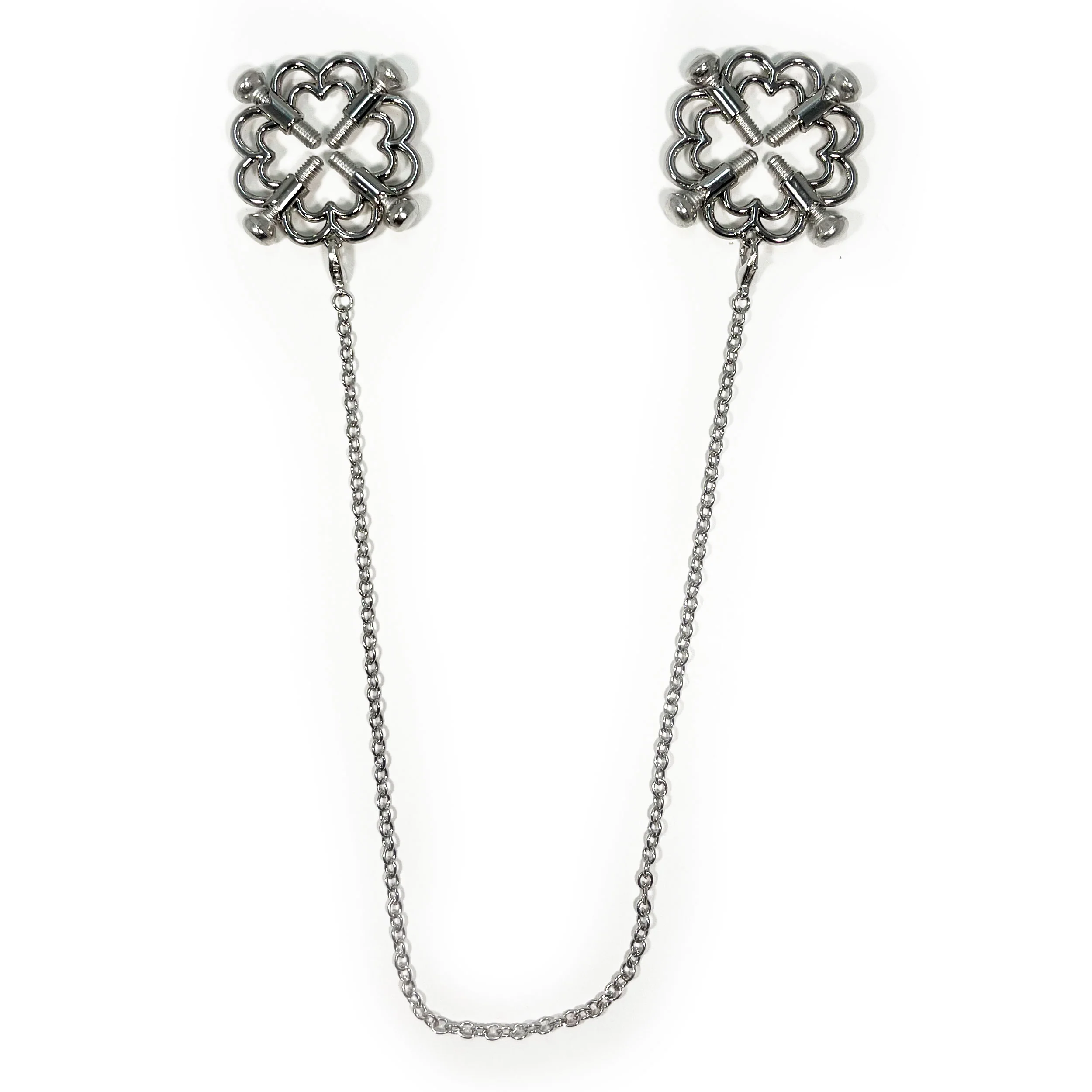 Fetish Pleasure Play Nipple Clamp Clover Shaped Combo - Silver - Image 2
