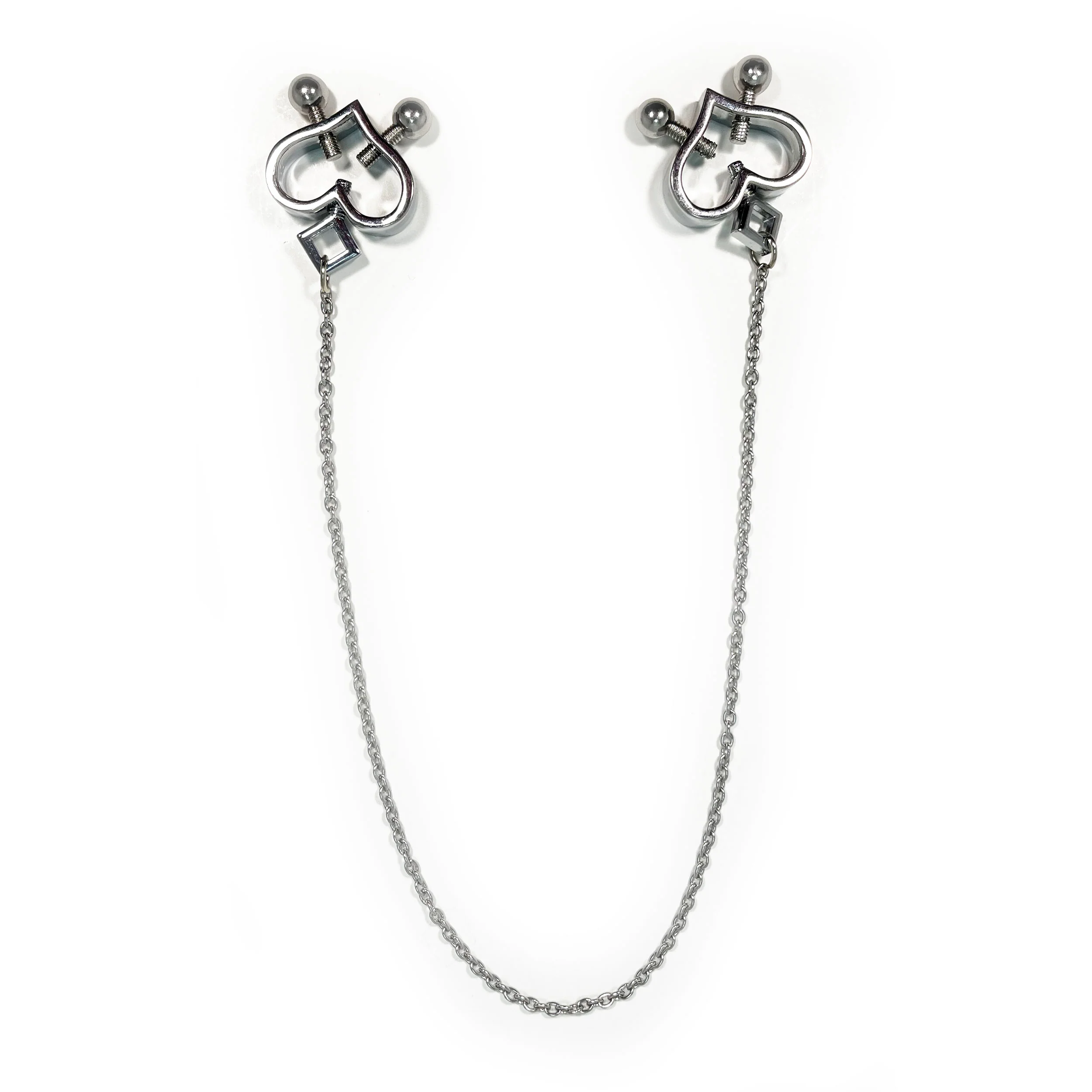 Fetish Pleasure Play Nipple Clamp Heart Shaped Combo - Silver - Image 2