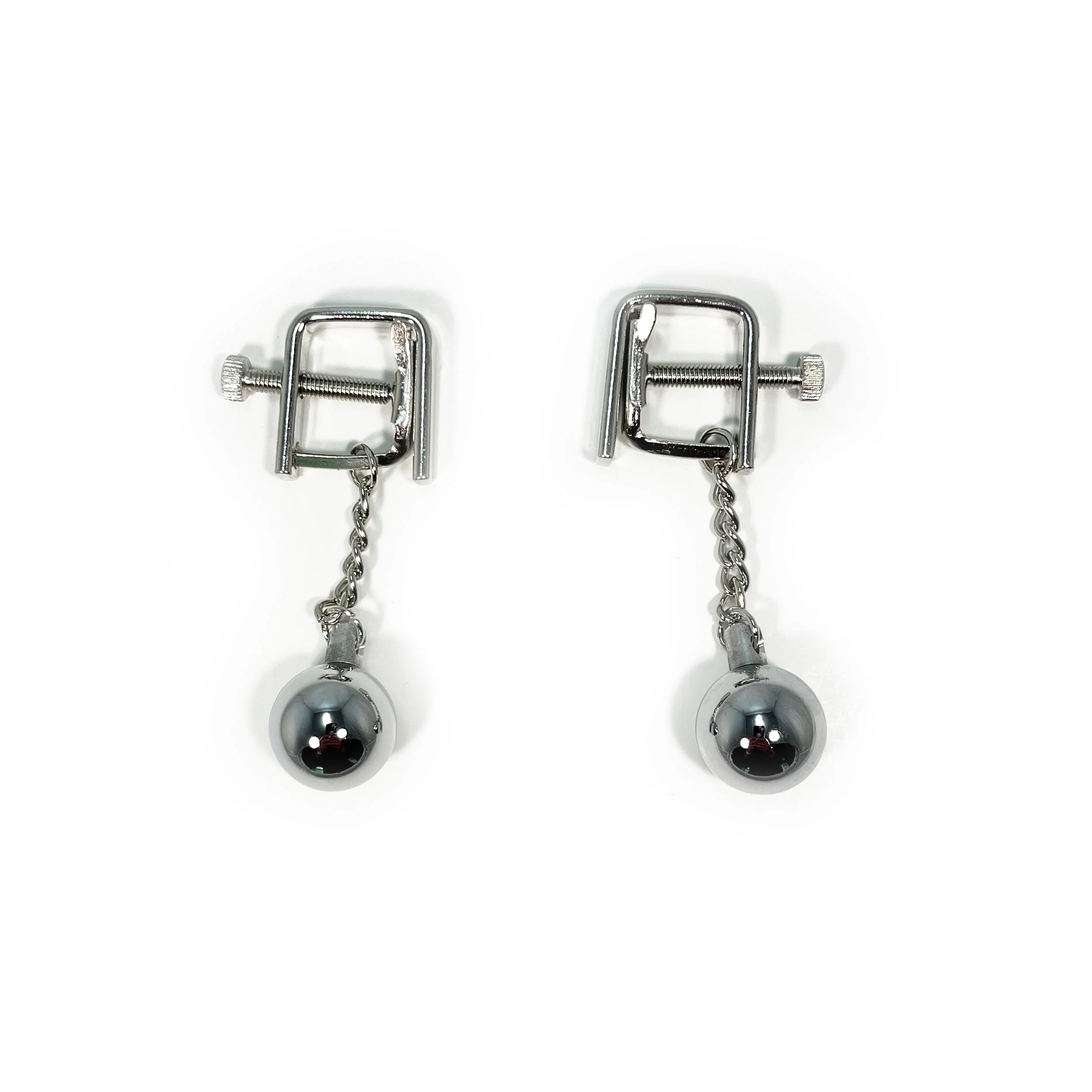 Fetish Pleasure Play Nipple Clamp Square Shaped Combo w/Bell - Silver - Image 3