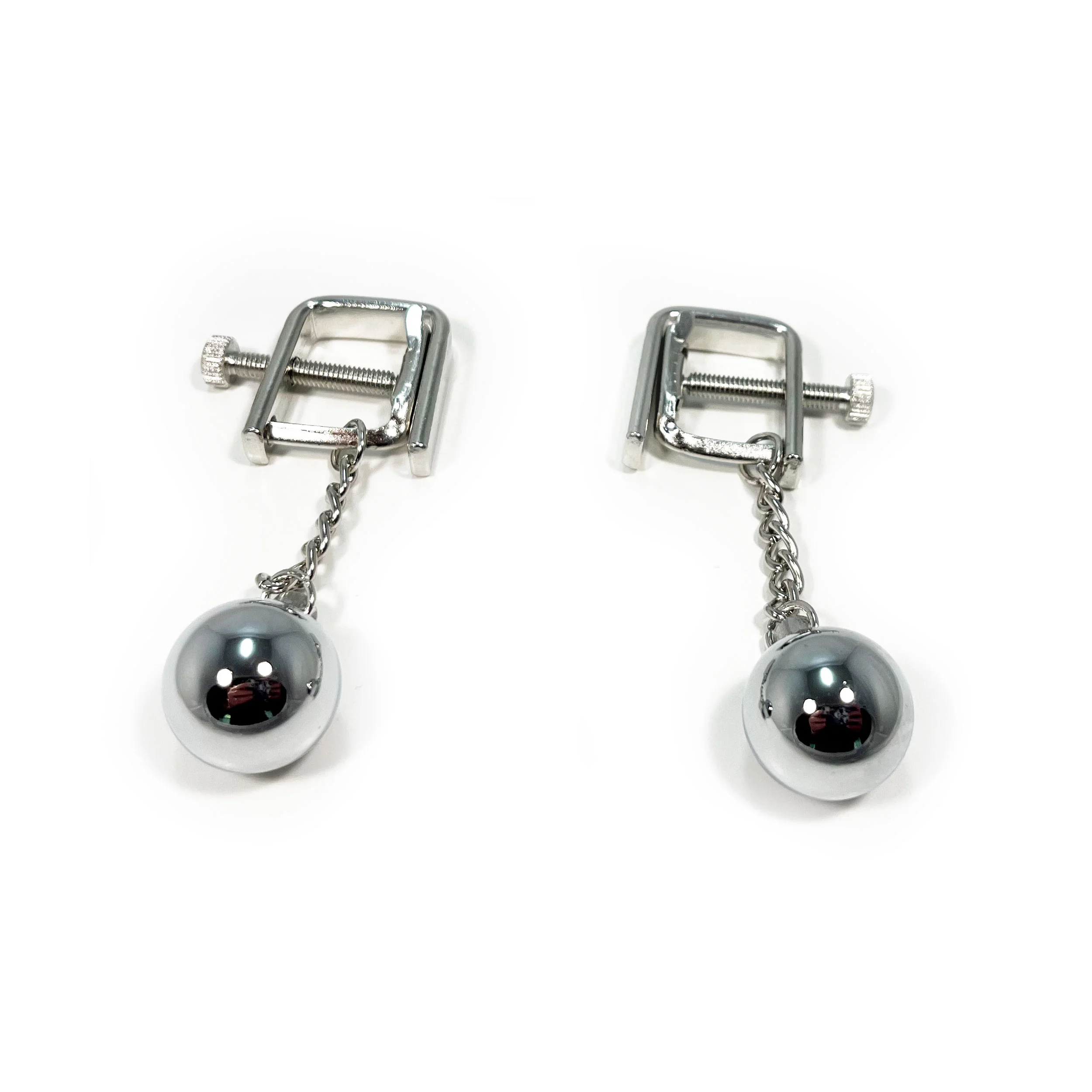 Fetish Pleasure Play Nipple Clamp Square Shaped Combo w/Bell - Silver - Image 5