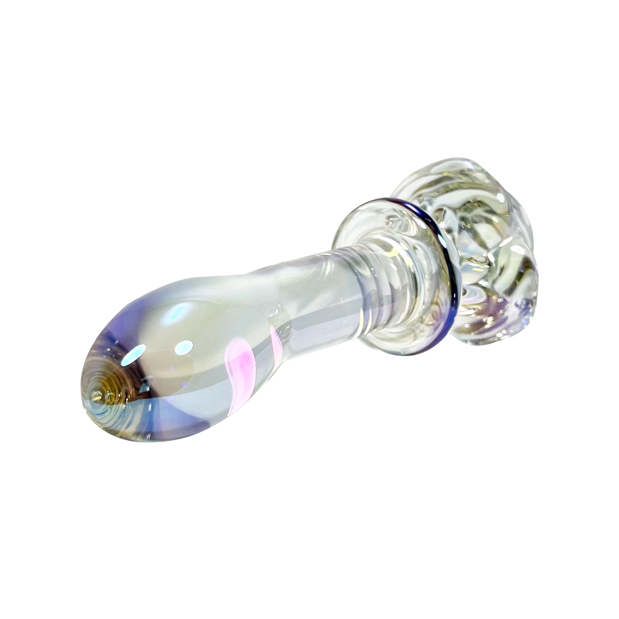 Fetish Pleasure Play Rose Clear Iridescent Glass Butt Plug - Image 2